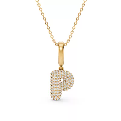 Bubble Pavé Diamond Initial Necklace - P