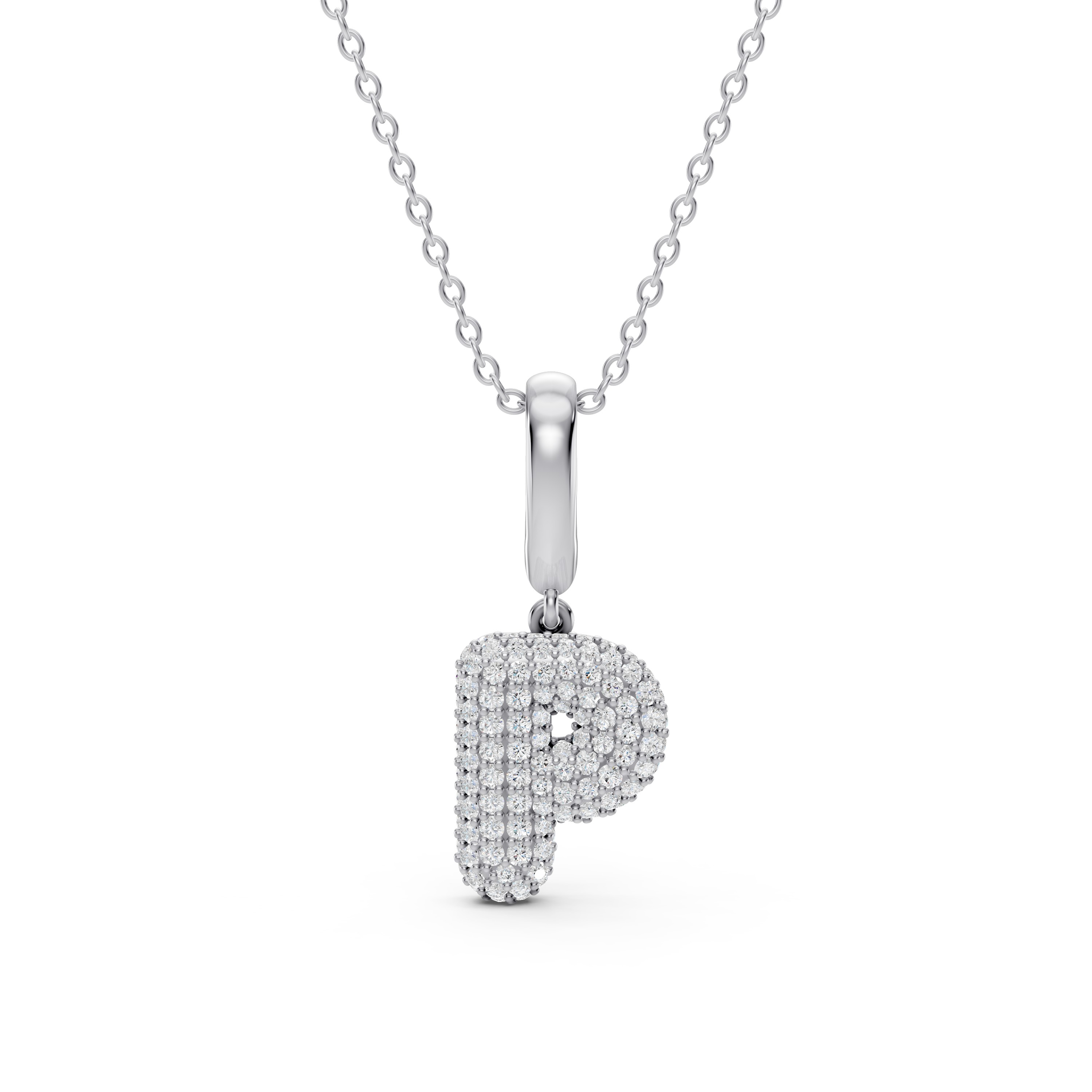 Bubble Pavé Lab Diamond Initial Silver Necklace - P
