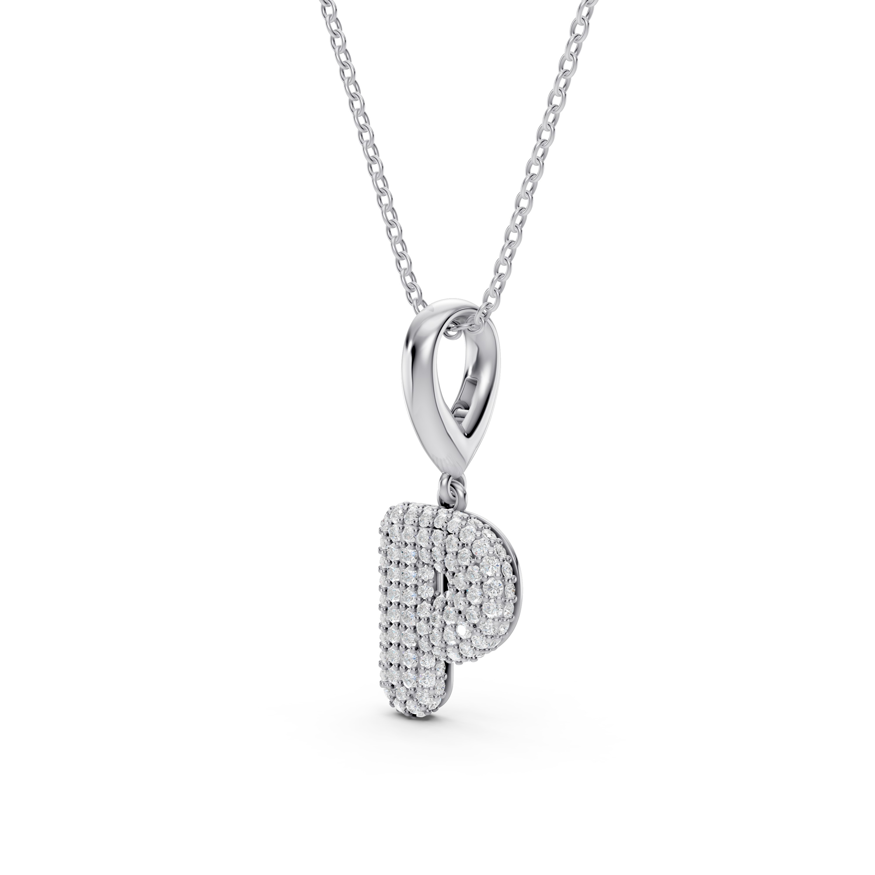 Bubble Pavé Lab Diamond Initial Silver Necklace - P