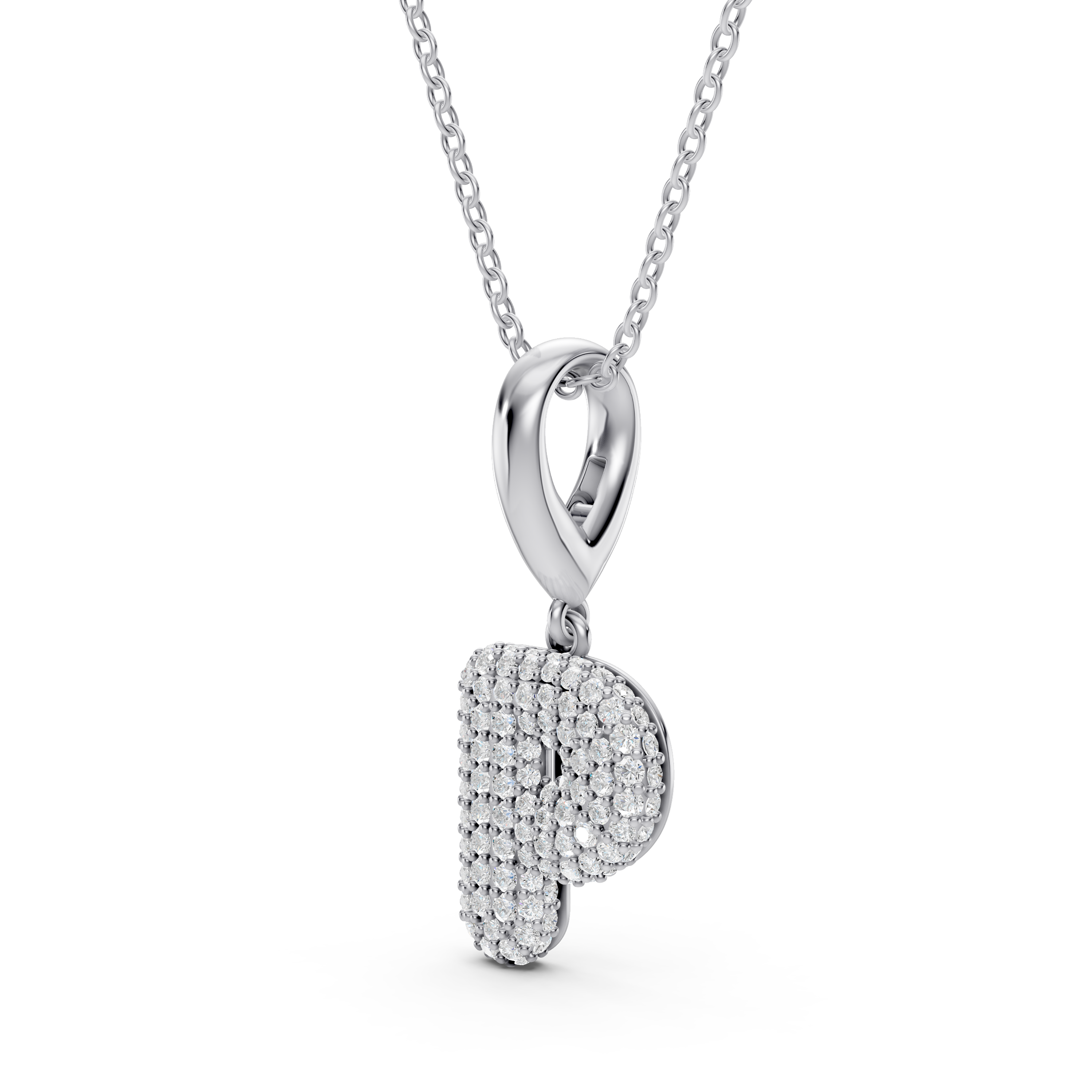 Bubble Pavé Lab Diamond Initial Silver Necklace - P