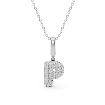 Bubble Pavé Diamond Initial Silver Necklace - P