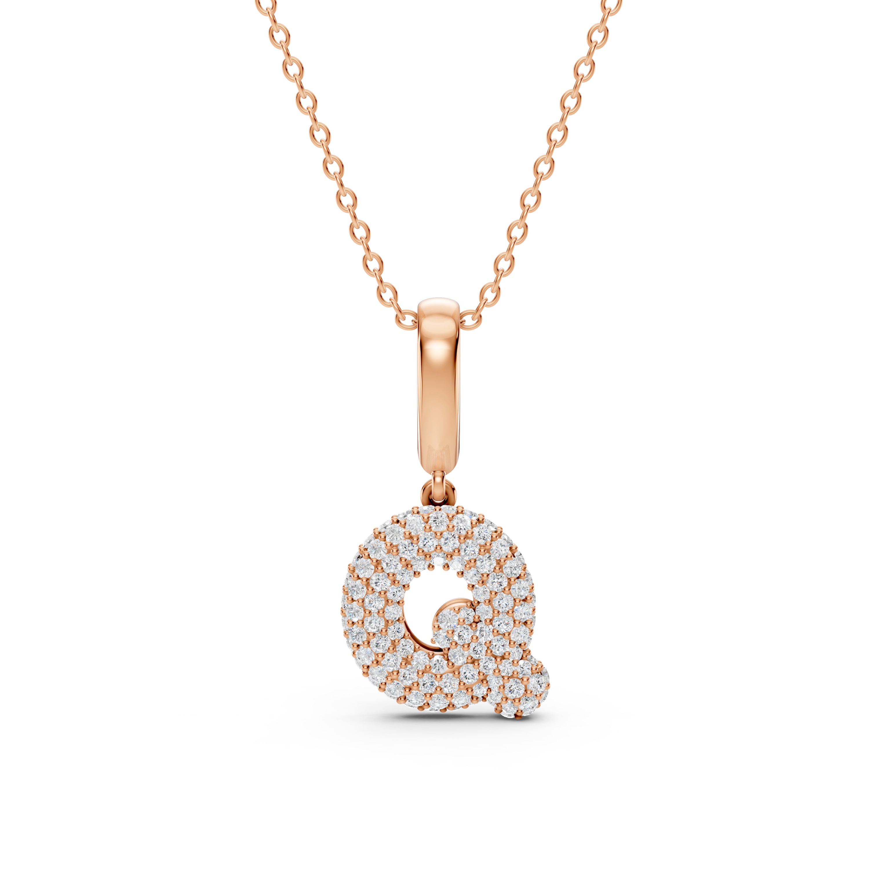 Bubble Pavé Diamond Initial Necklace - Q