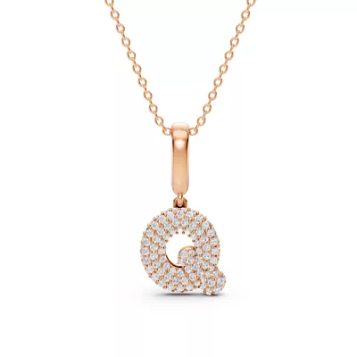 Bubble Pavé Diamond Initial Necklace - Q