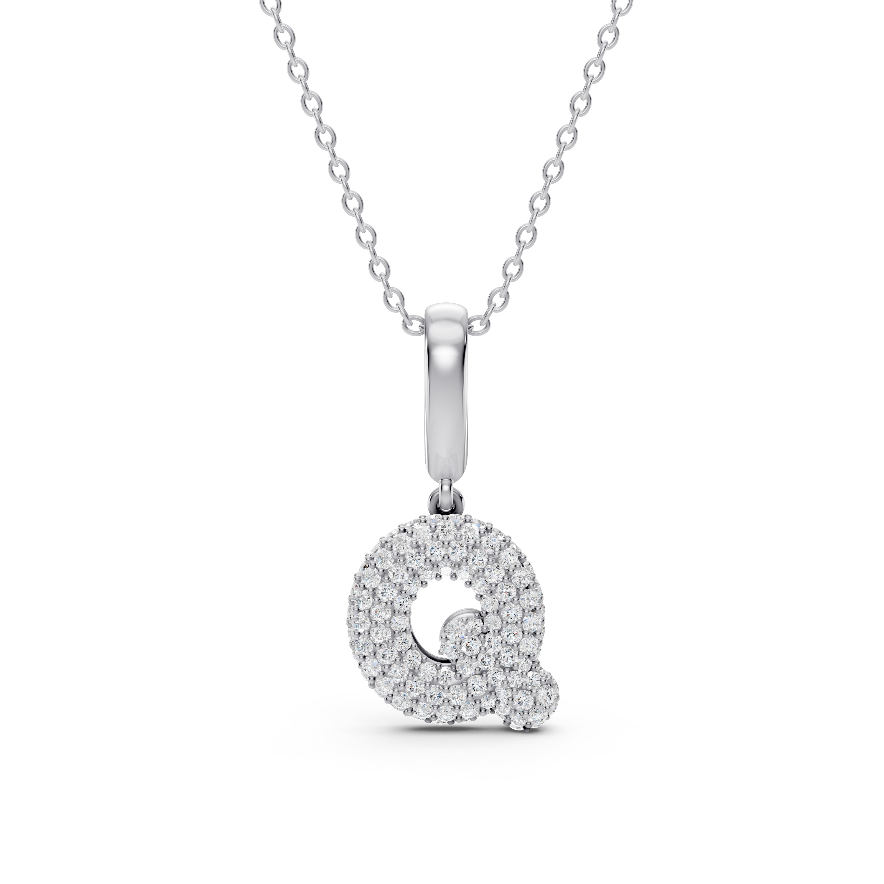 Bubble Pavé Lab Diamond Initial Silver Necklace - Q