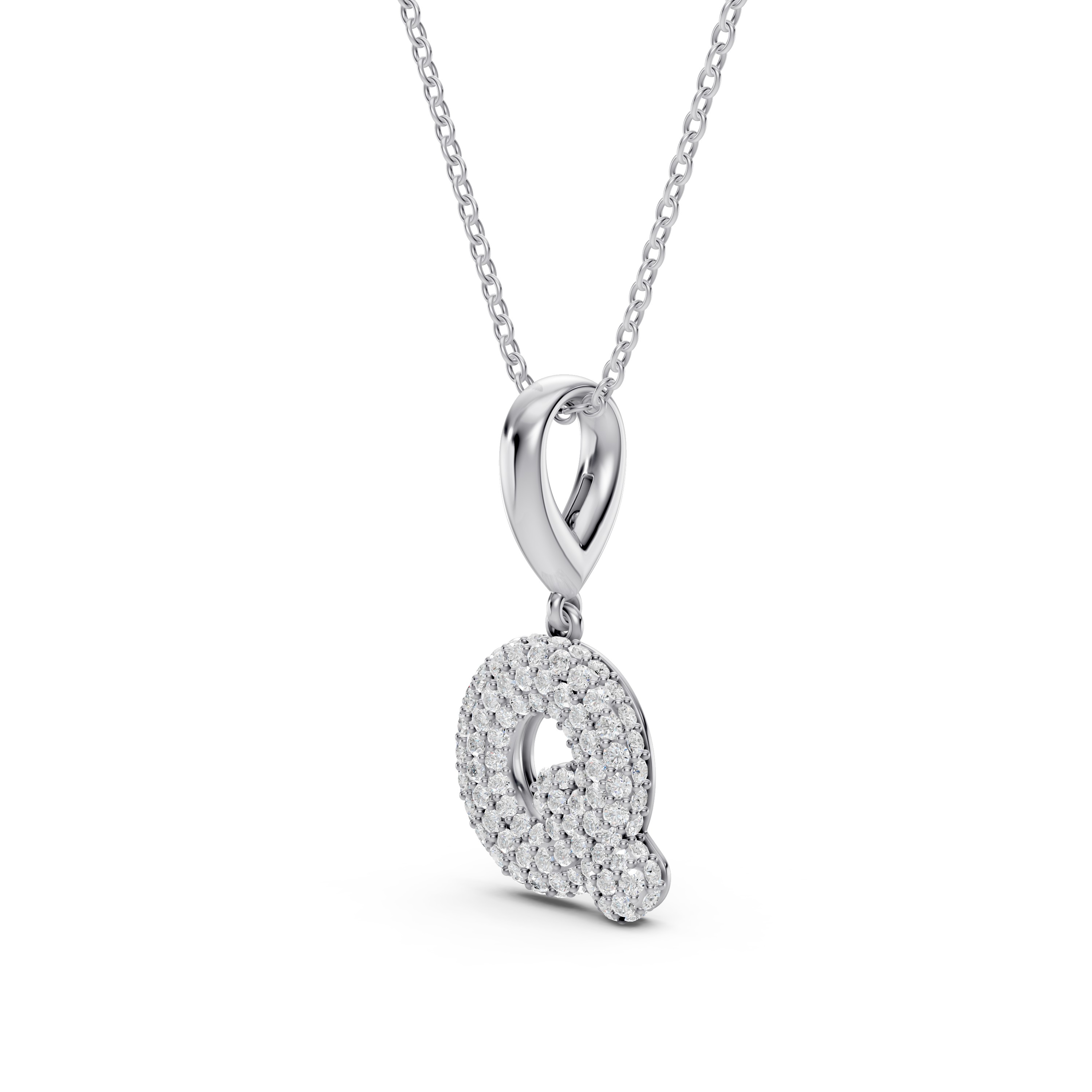 Bubble Pavé Lab Diamond Initial Silver Necklace - Q
