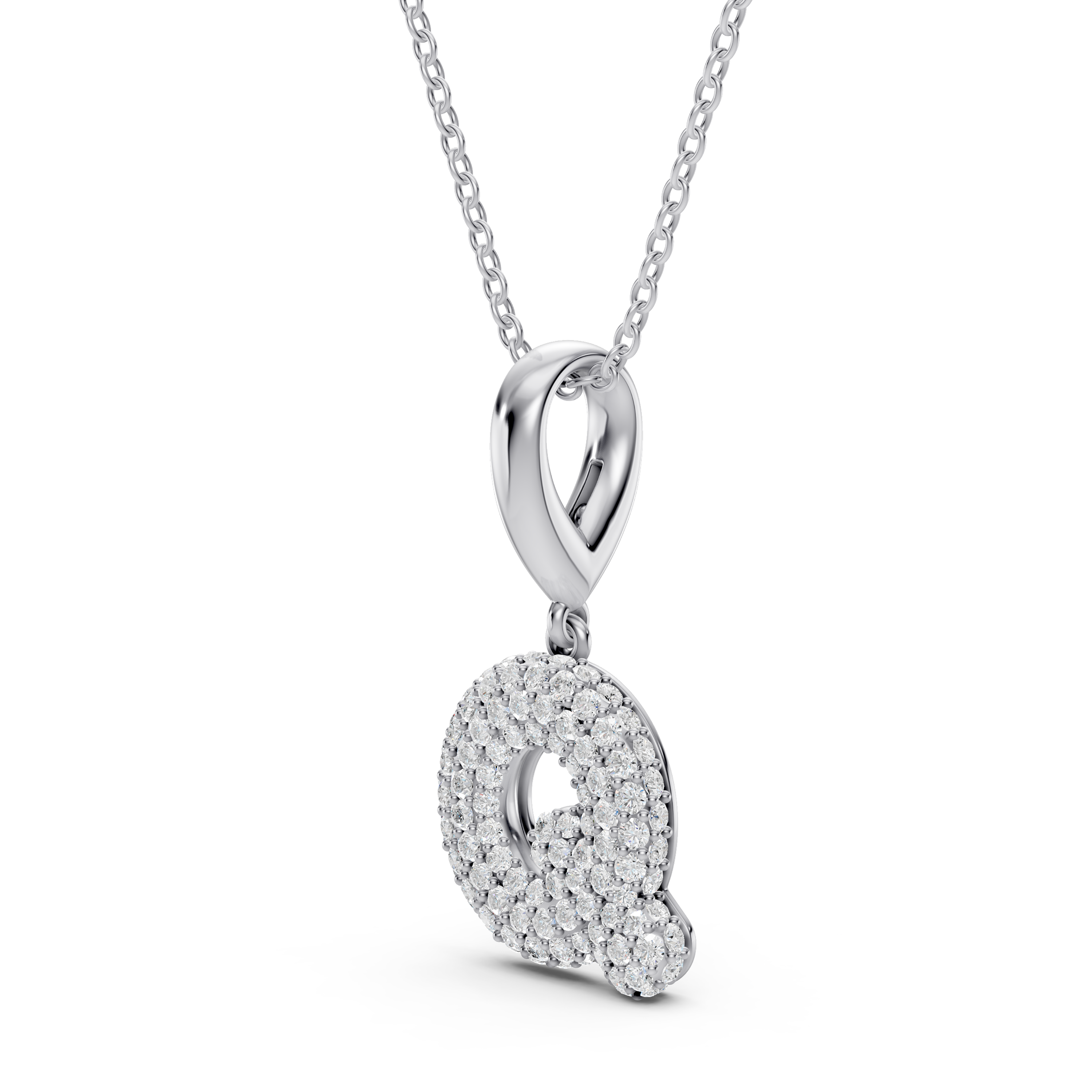 Bubble Pavé Diamond Initial Silver Necklace - Q