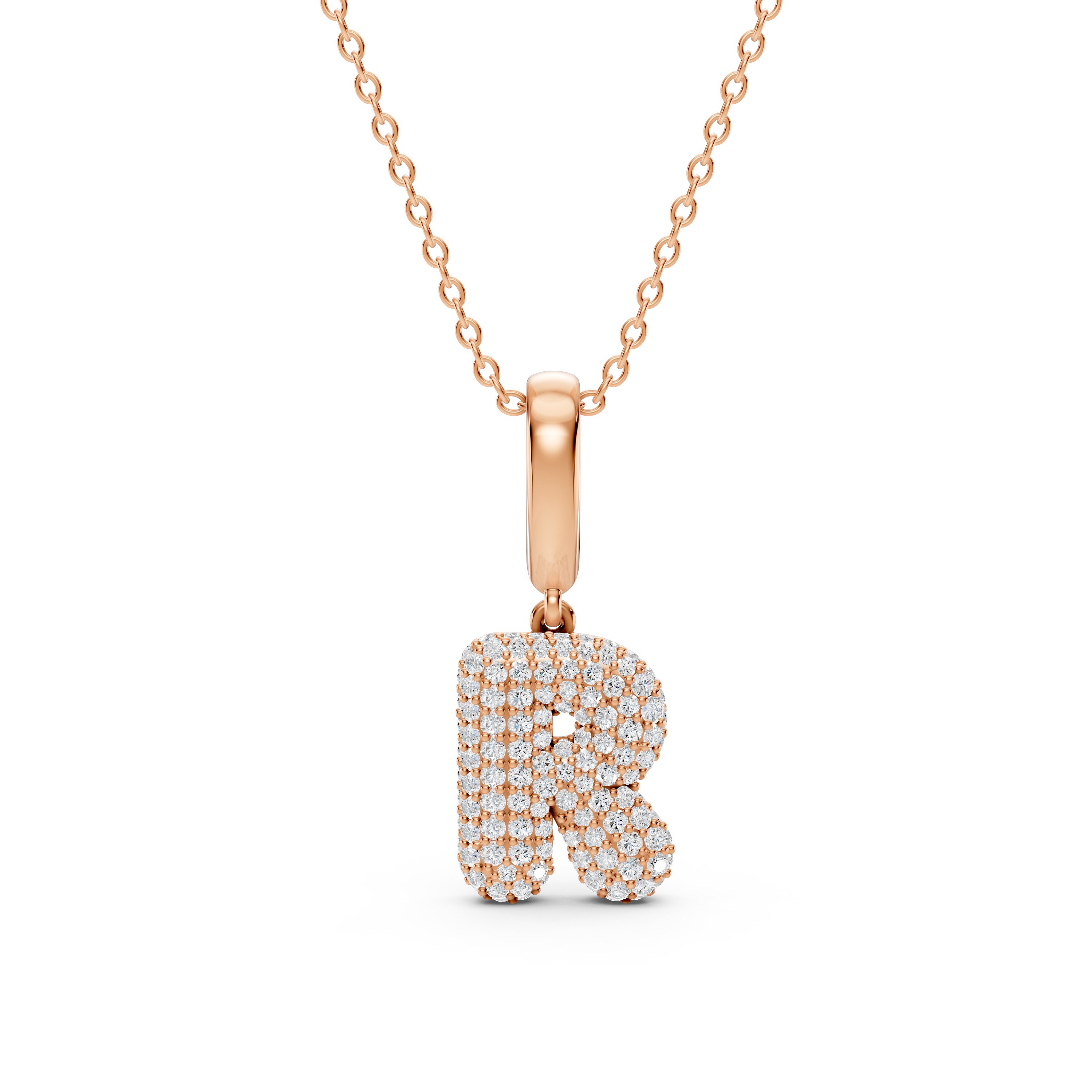 Bubble Pavé Diamond Initial Necklace - R