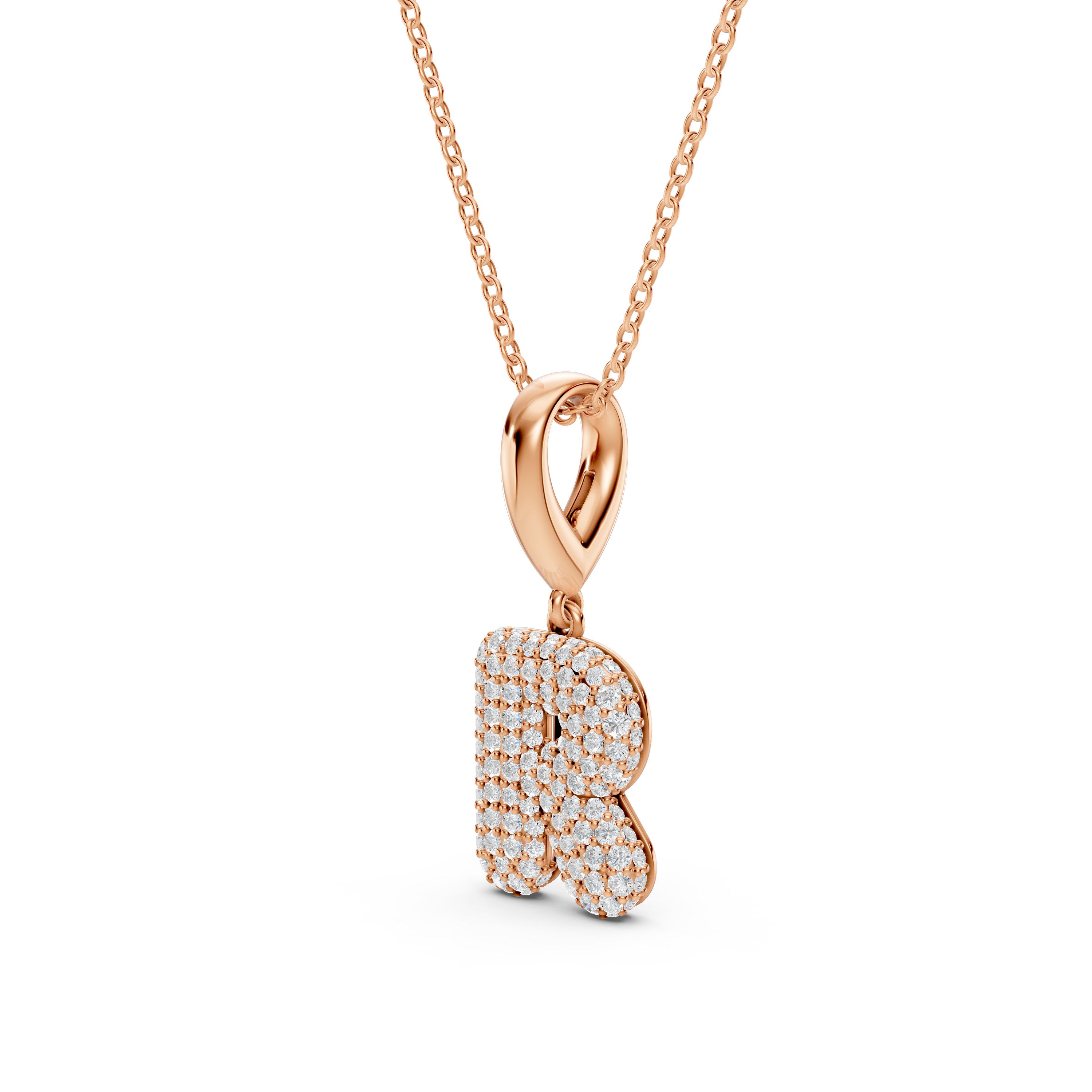Bubble Pavé Diamond Initial Necklace - R