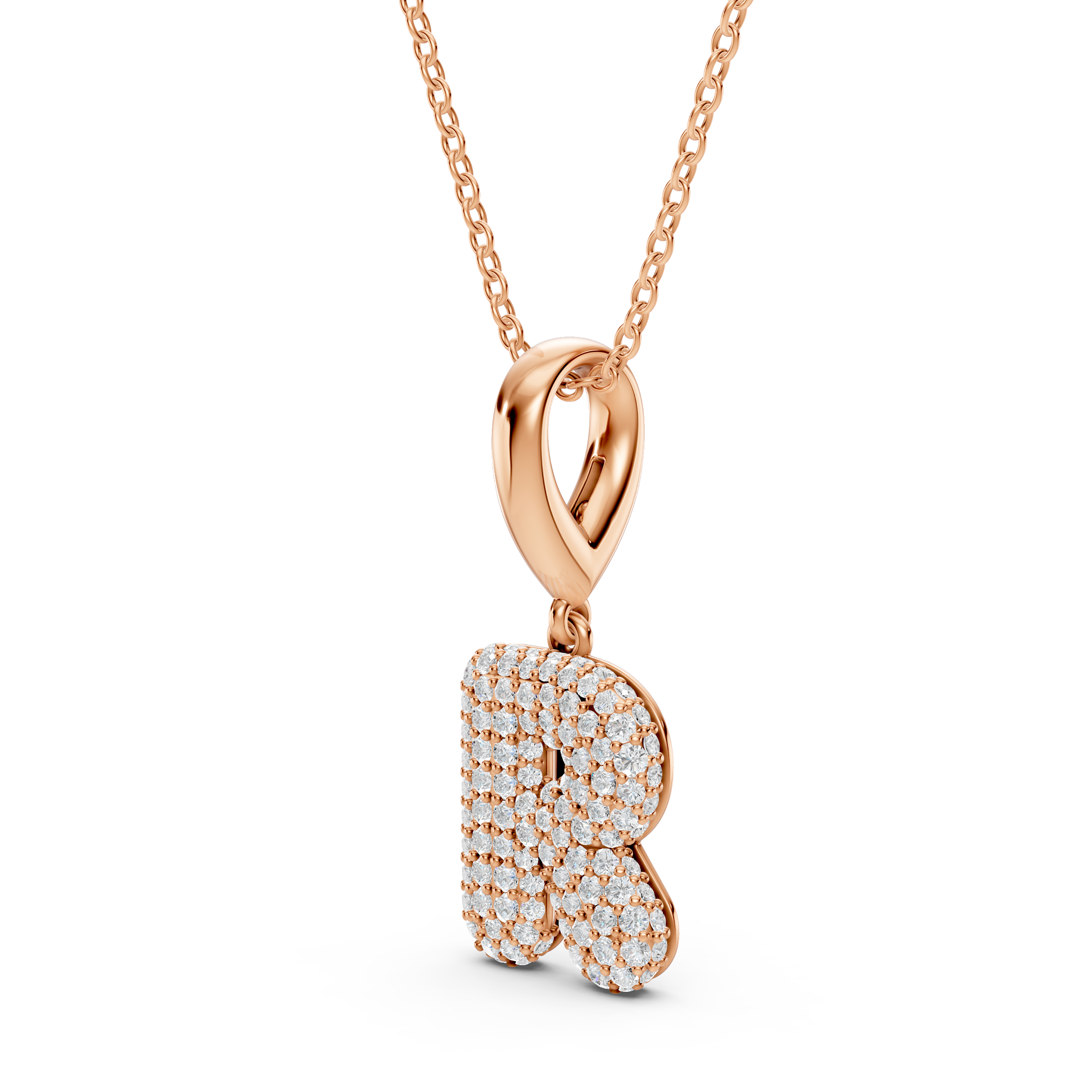 Bubble Pavé Diamond Initial Necklace - R