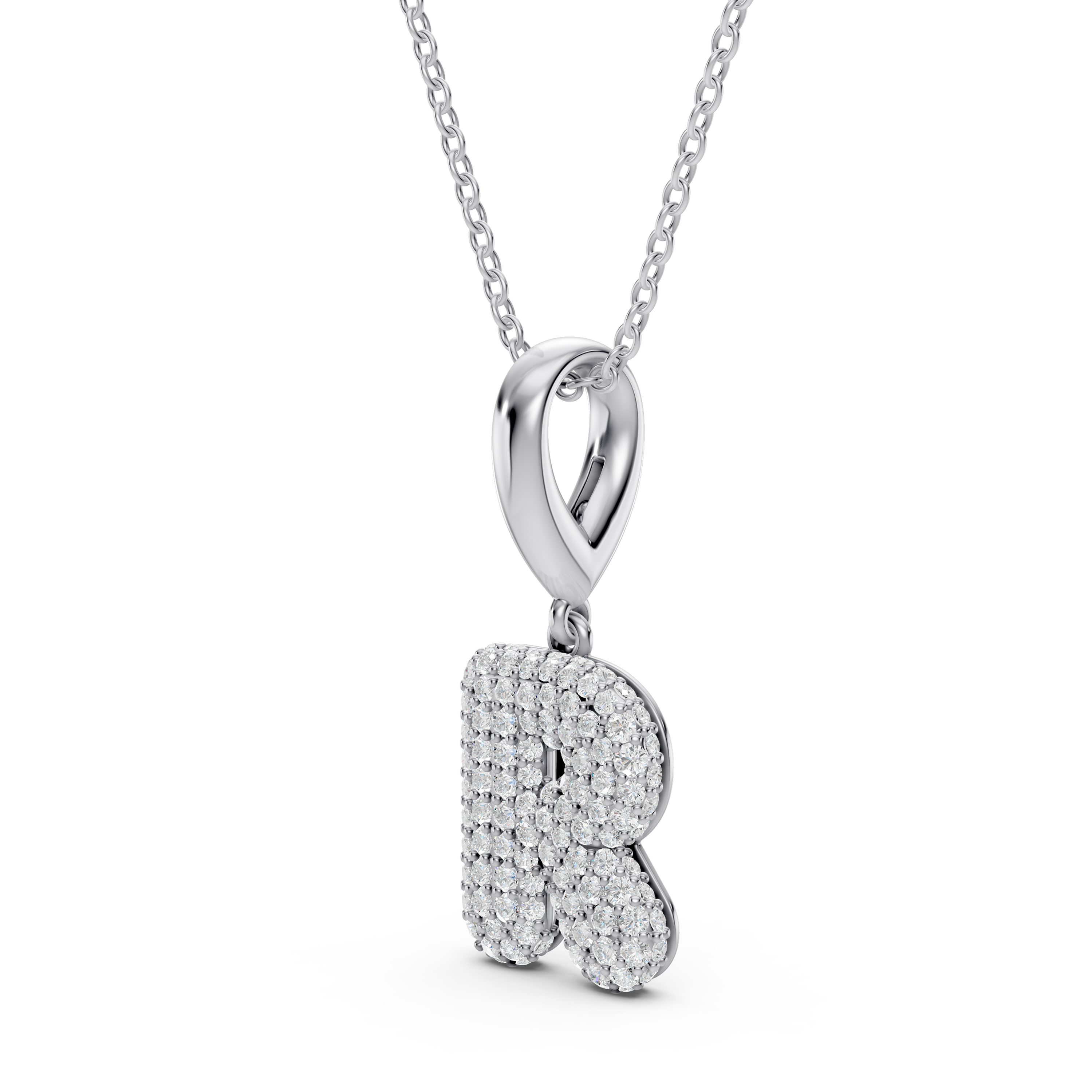 Bubble Pavé Lab Diamond Initial Necklace - R