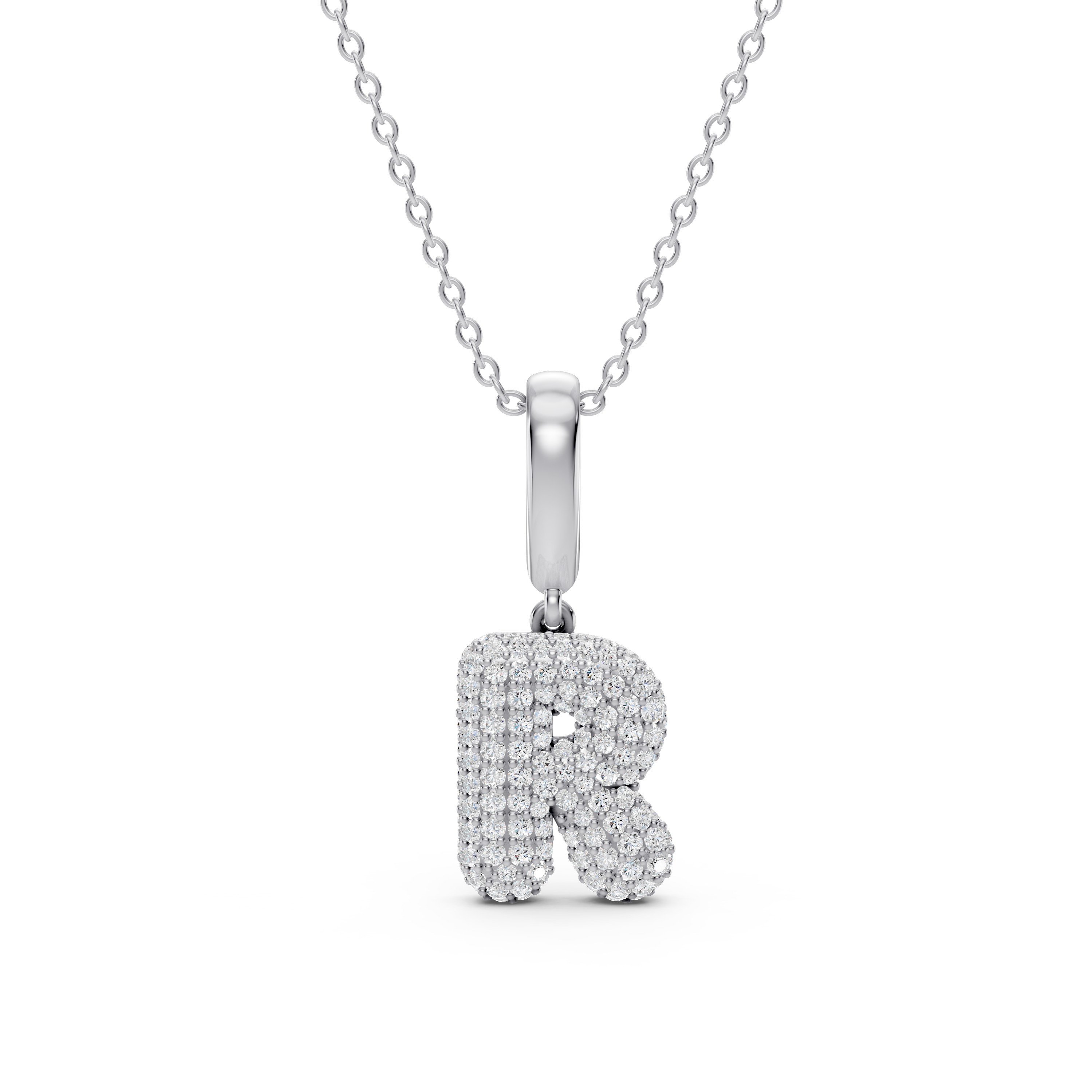 Bubble Pavé Diamond Initial Silver Necklace - R