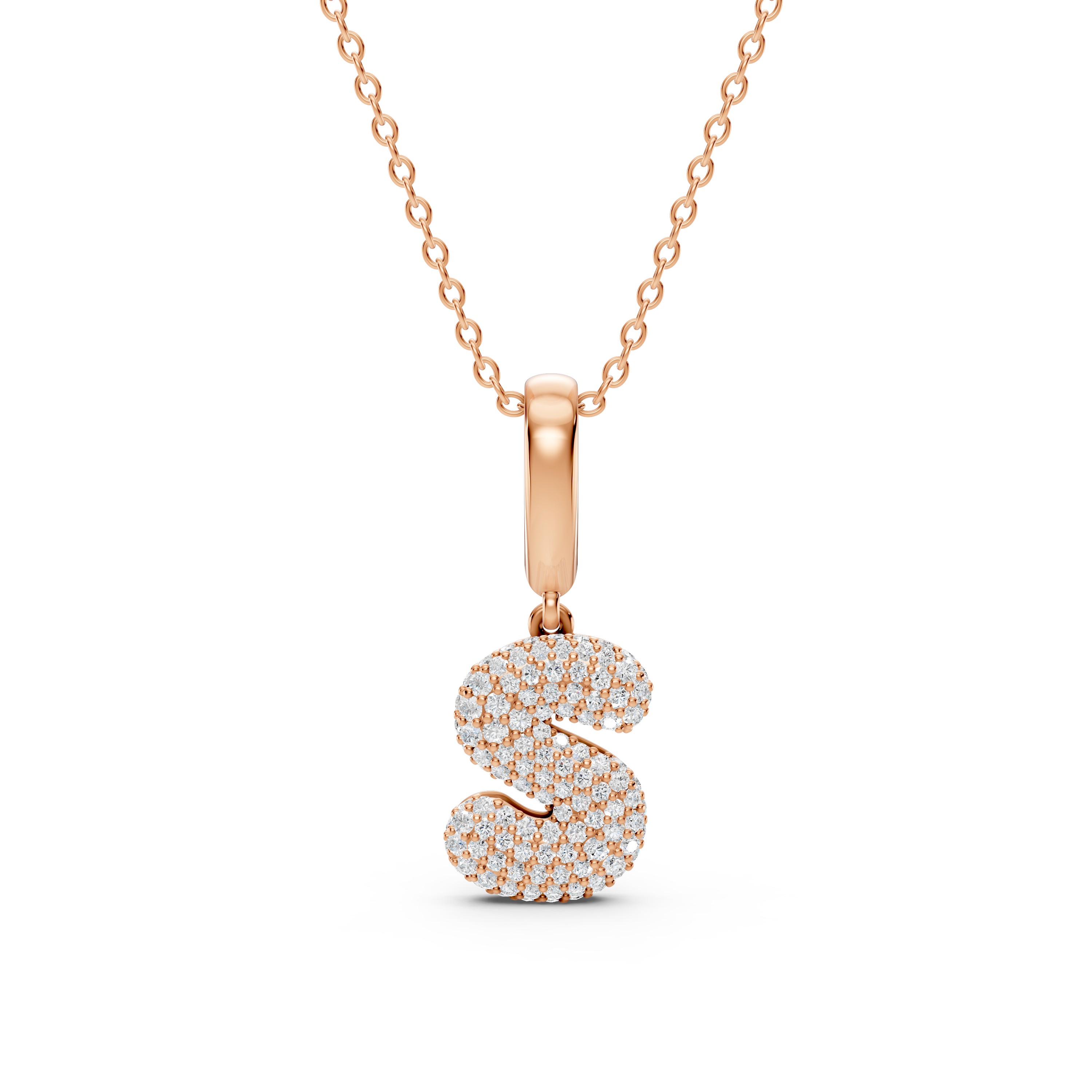 Bubble Pavé Lab Diamond Initial Necklace - S