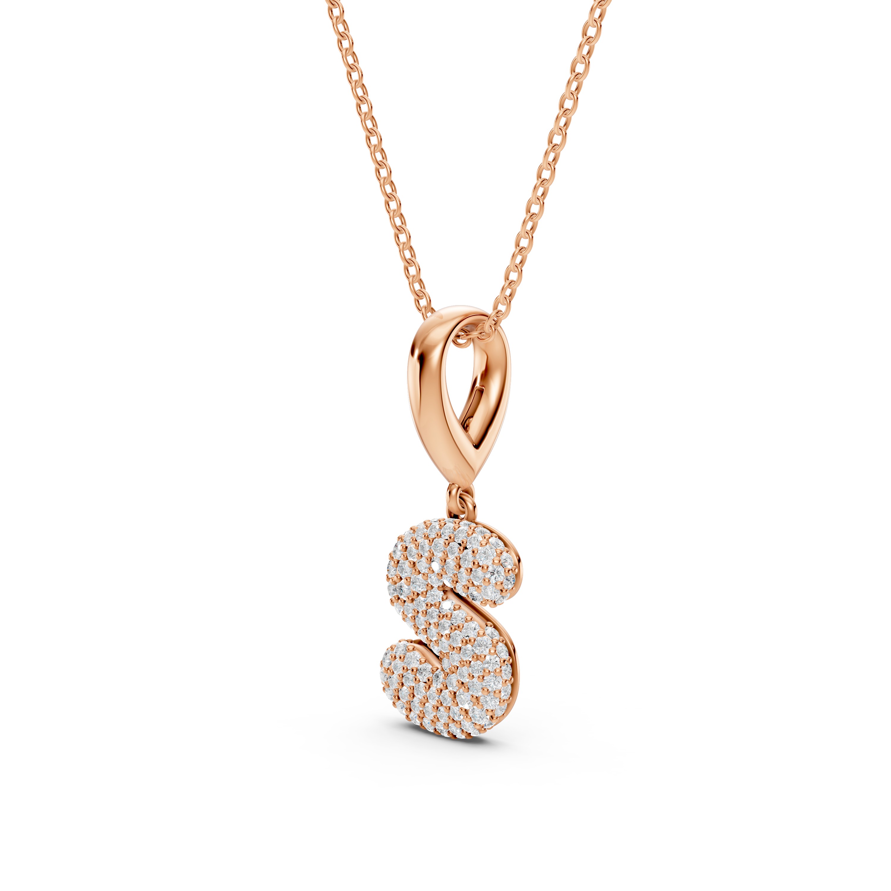 Bubble Pavé Lab Diamond Initial Necklace - S