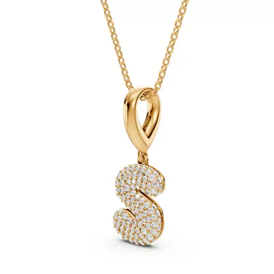 Bubble Pavé Lab Diamond Initial Necklace - S