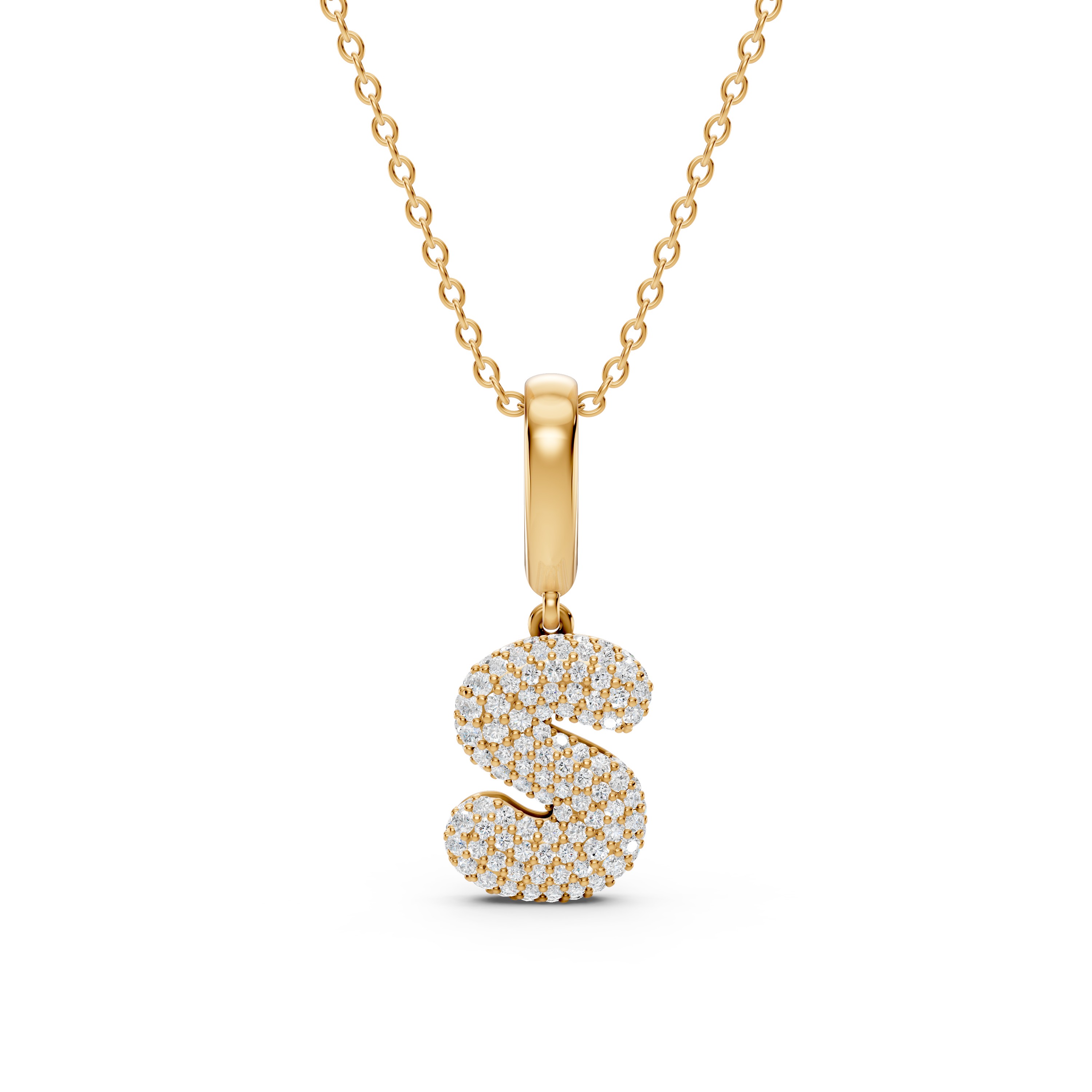 Bubble Pavé Diamond Initial Necklace - S