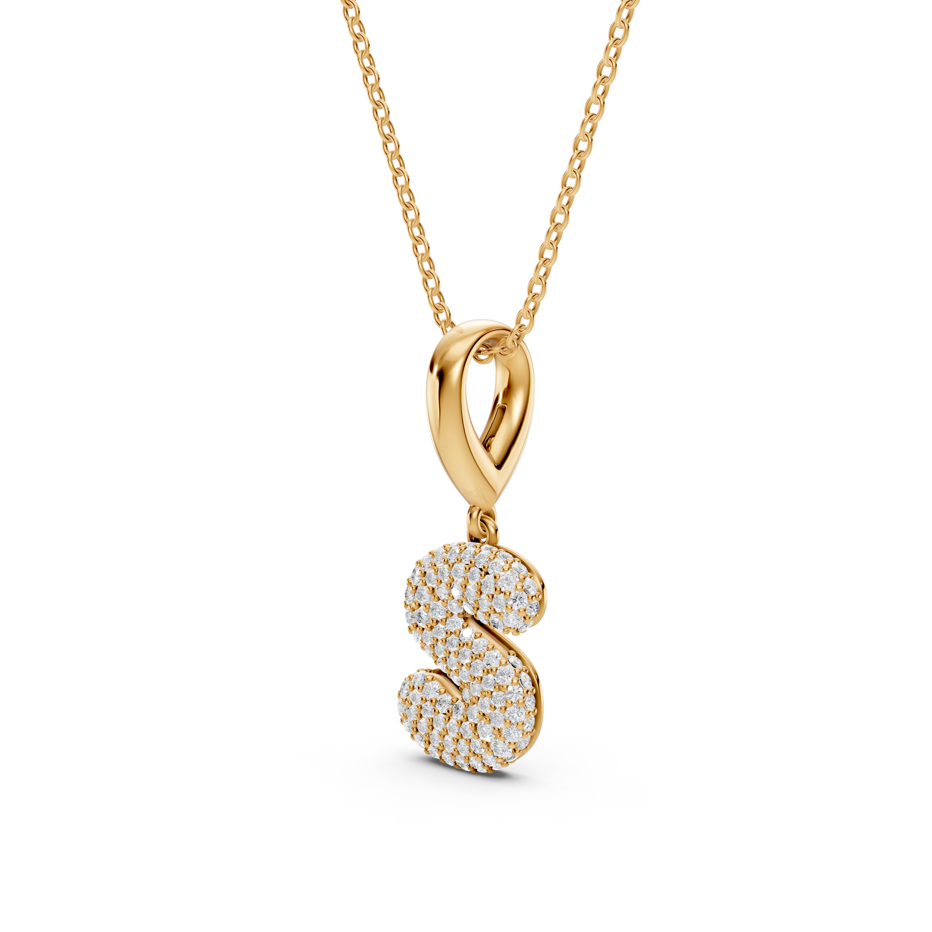 Bubble Pavé Diamond Initial Necklace - S