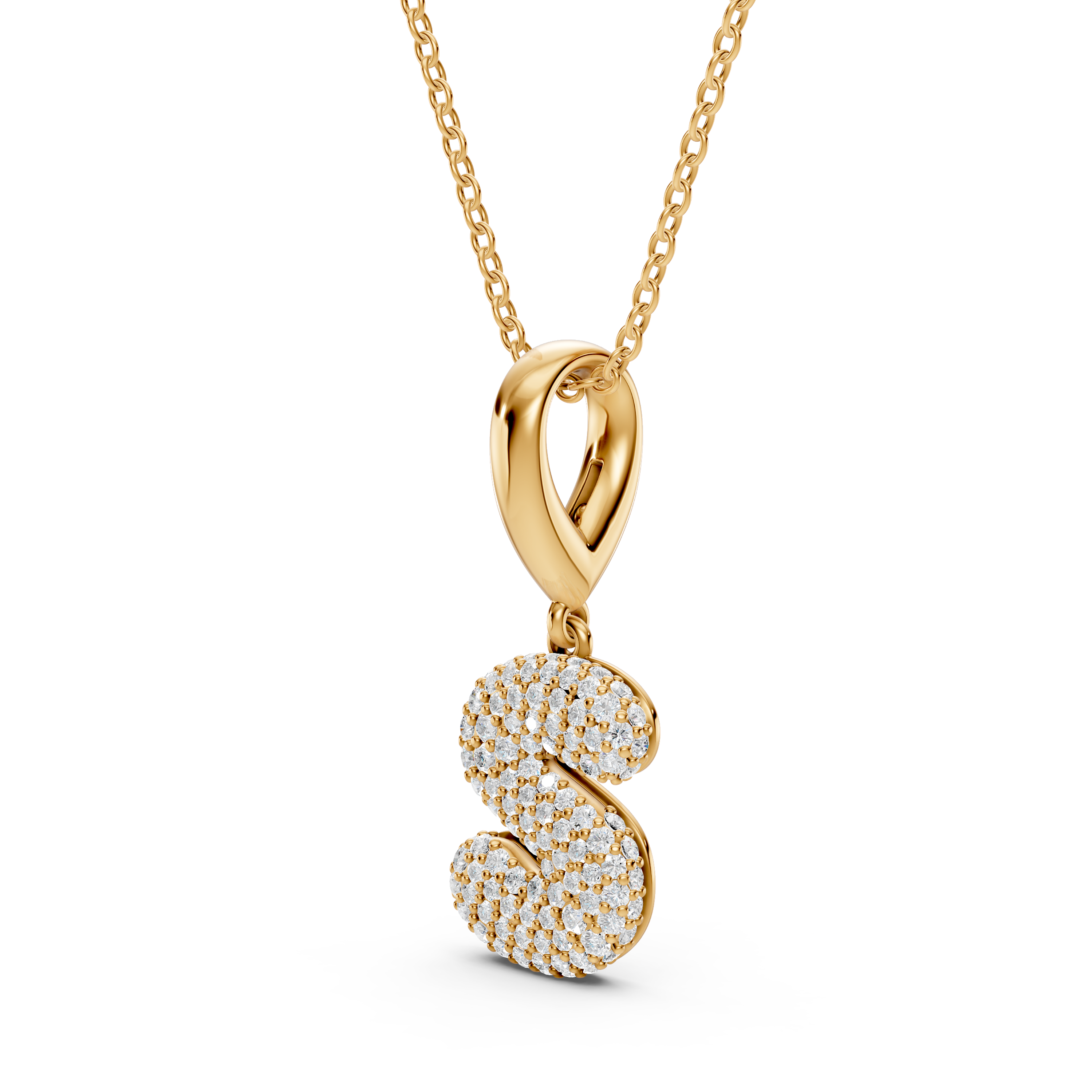 Bubble Pavé Diamond Initial Necklace - S