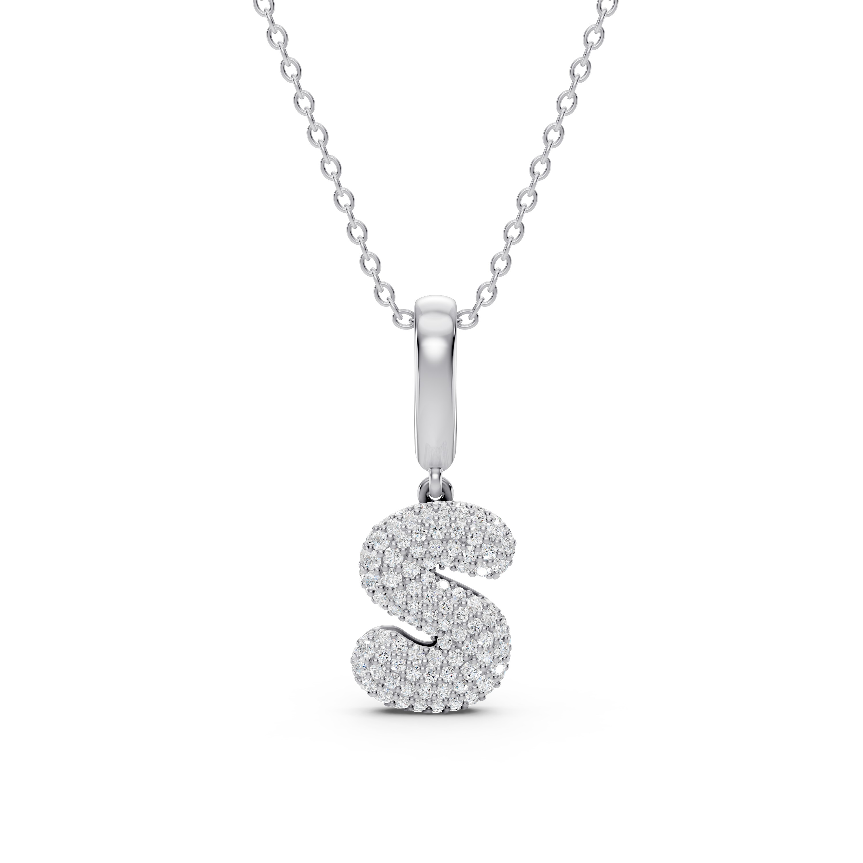 Bubble Pavé Lab Diamond Initial Silver Necklace - S