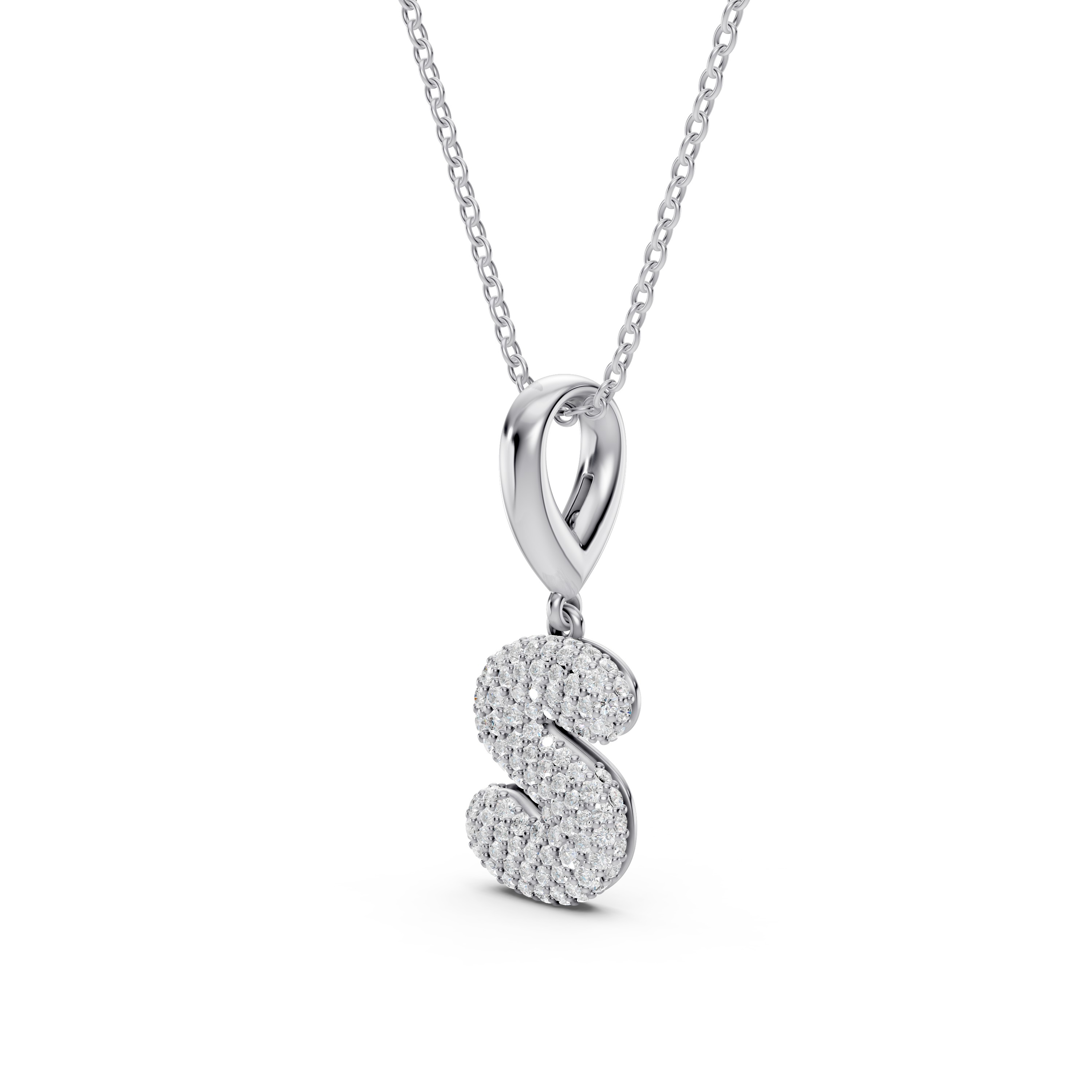 Bubble Pavé Lab Diamond Initial Silver Necklace - S