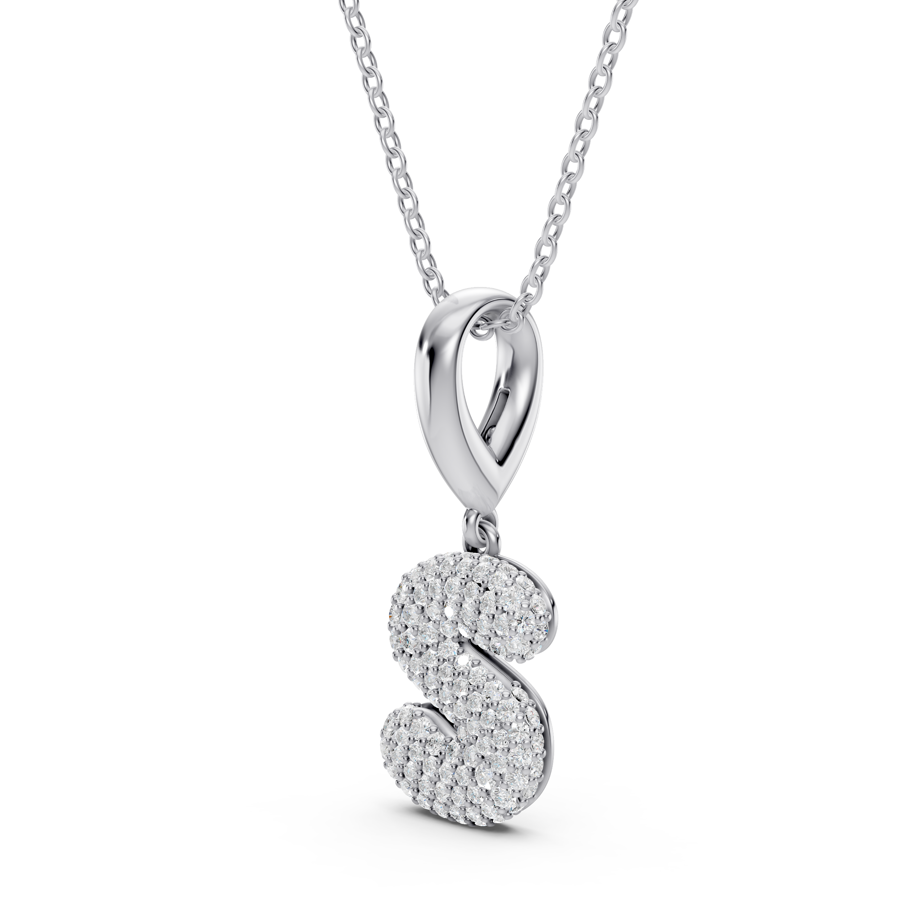 Bubble Pavé Lab Diamond Initial Silver Necklace - S