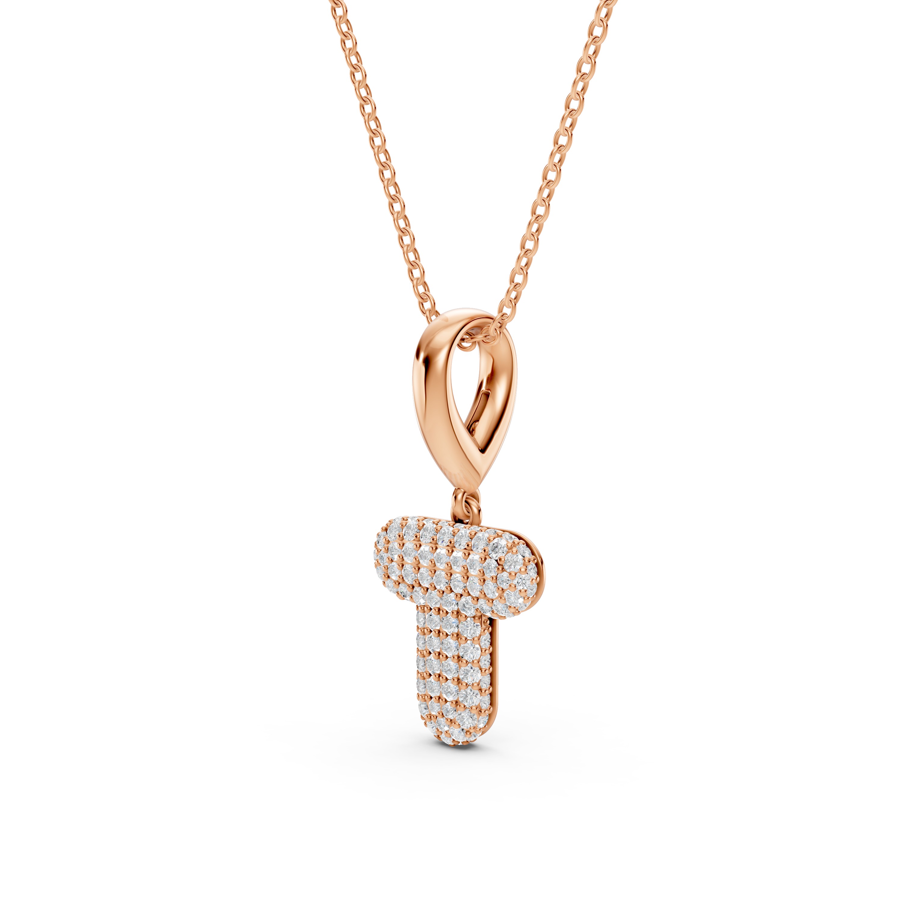 Bubble Pavé Lab Diamond Initial Necklace - T