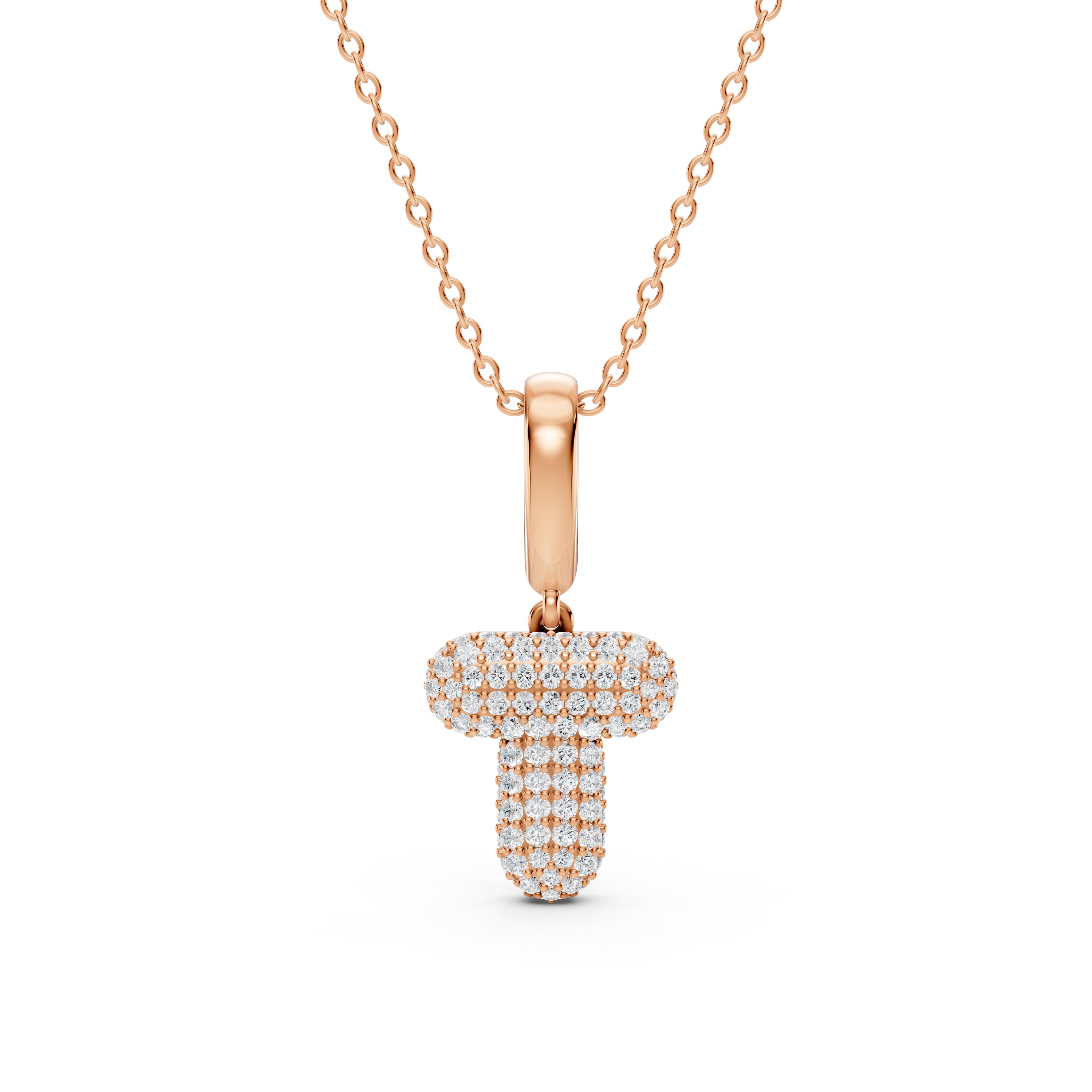 Bubble Pavé Diamond Initial Necklace - T
