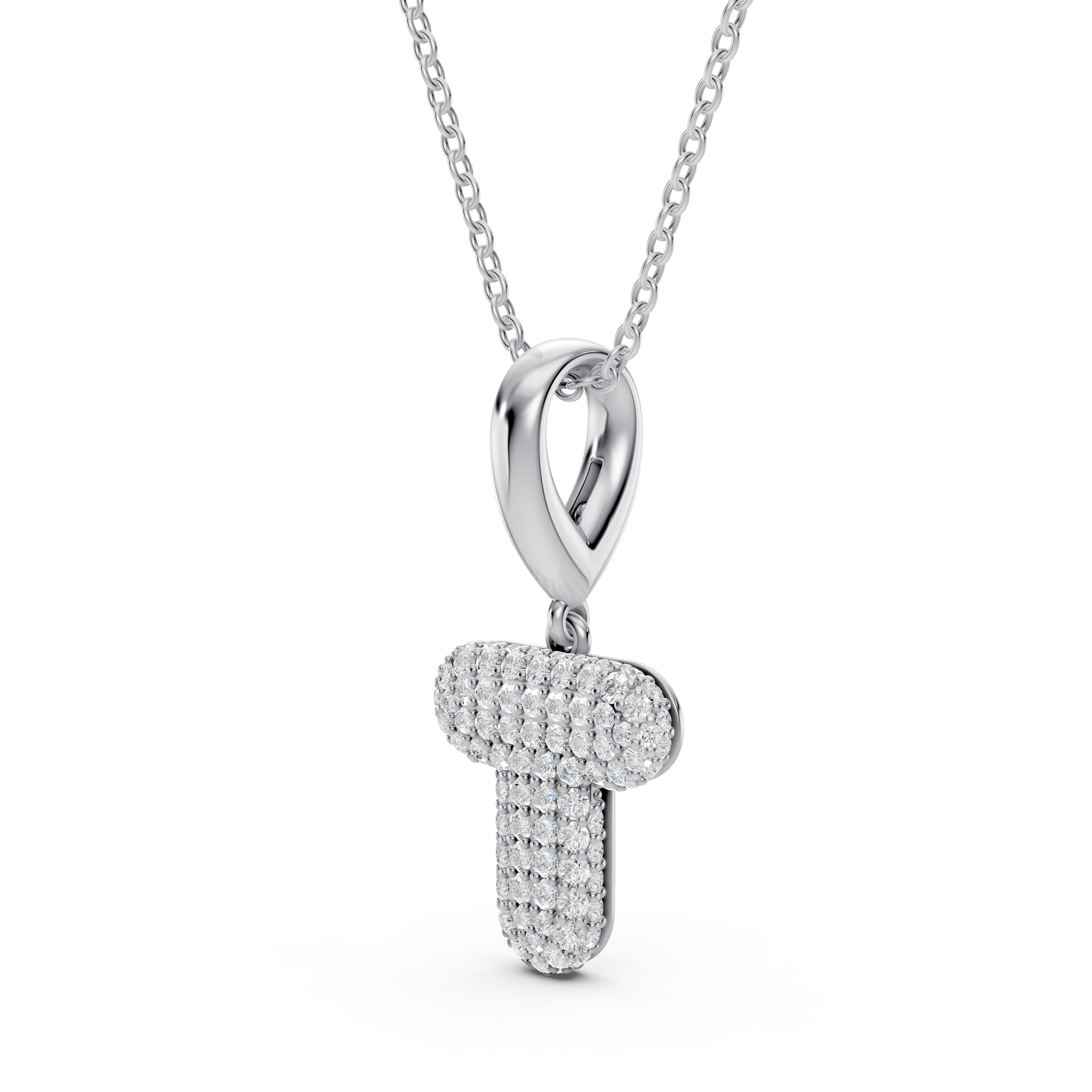 Bubble Pavé Lab Diamond Initial Necklace - T