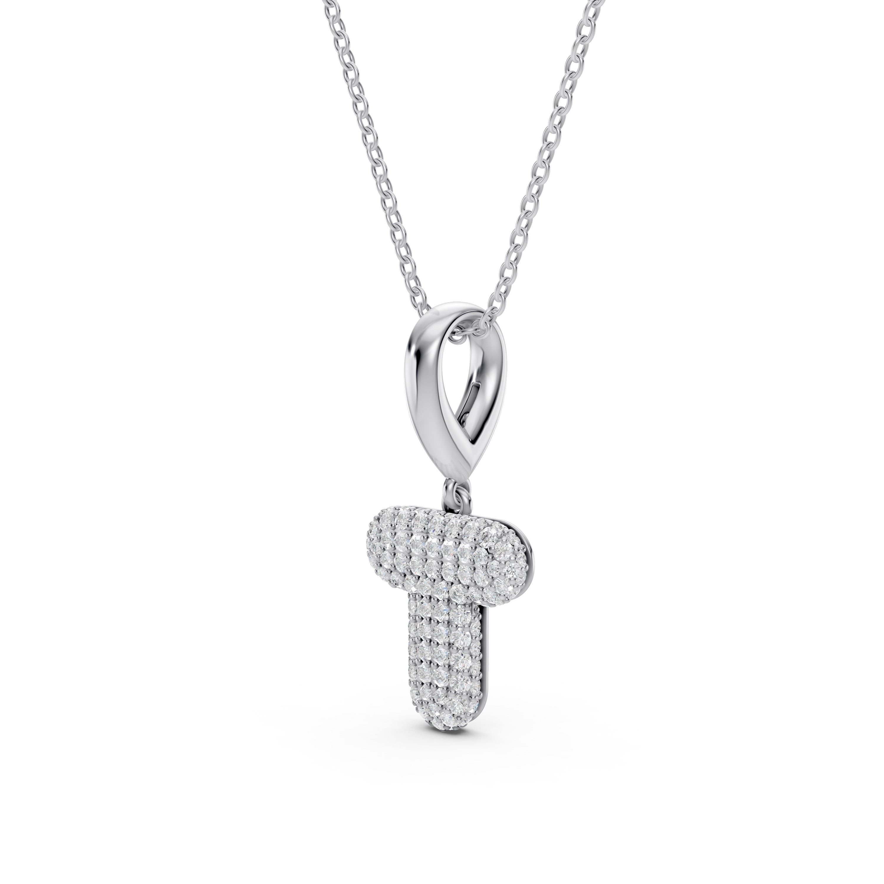 Bubble Pavé Diamond Initial Necklace - T