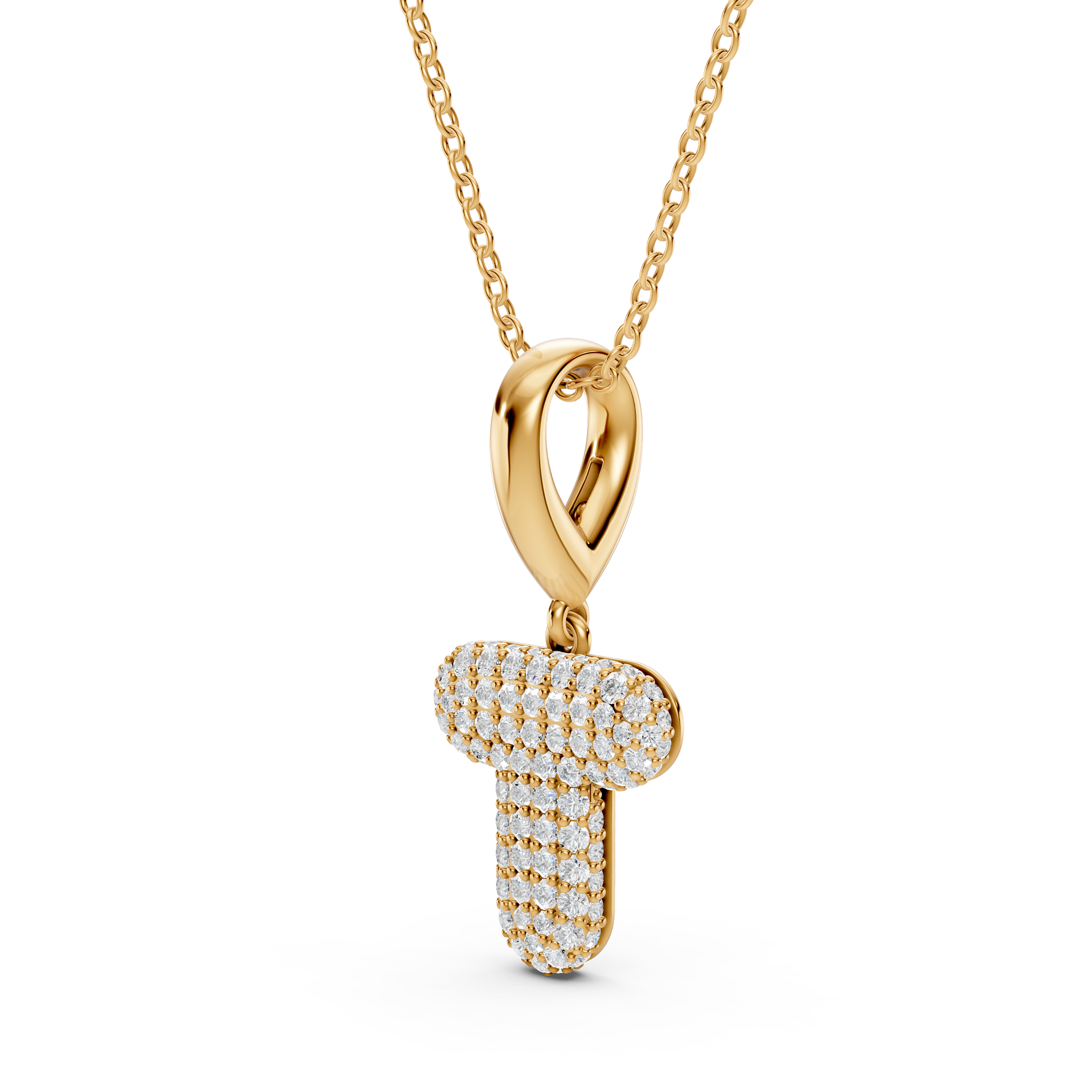 Bubble Pavé Lab Diamond Initial Necklace - T