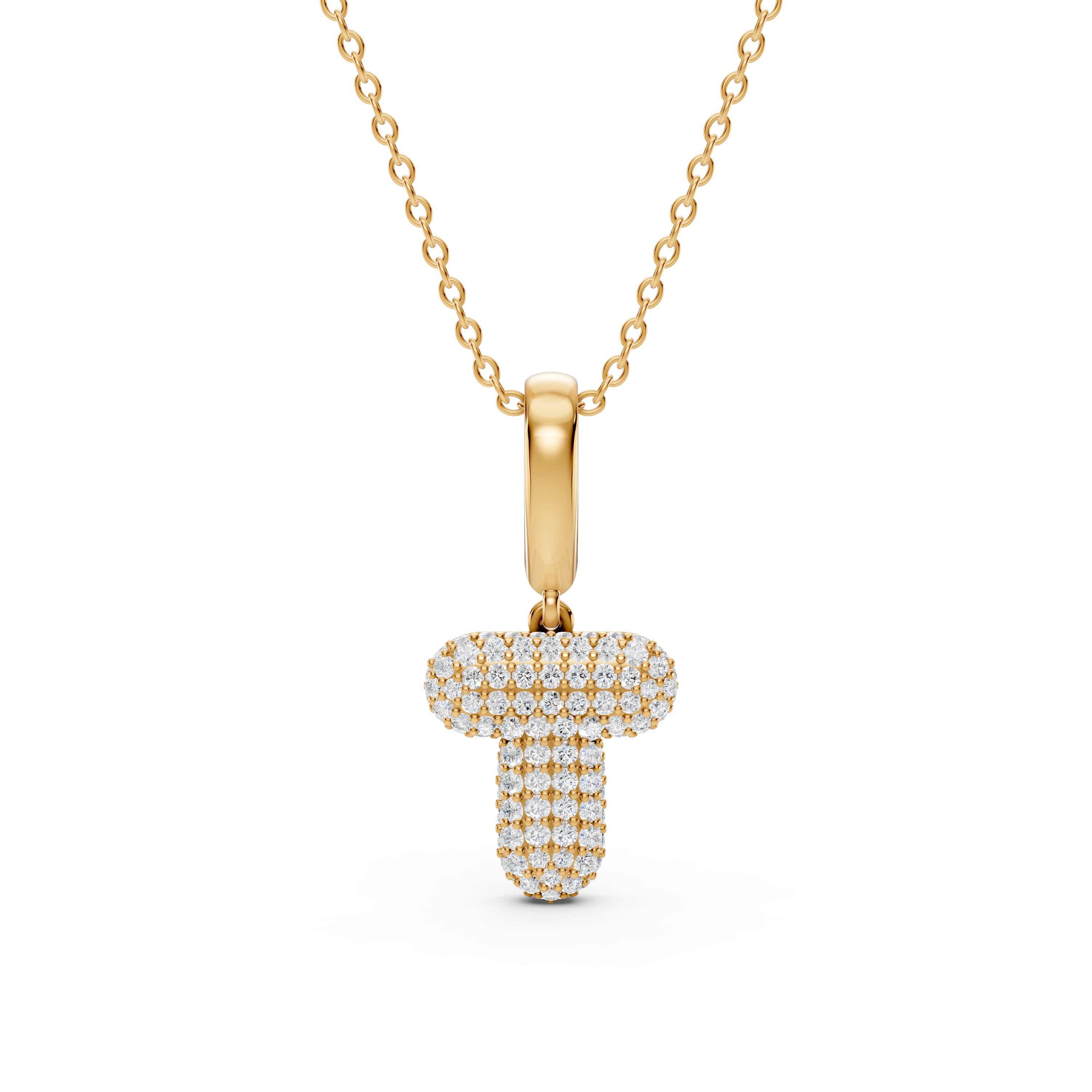 Bubble Pavé Diamond Initial Necklace - T