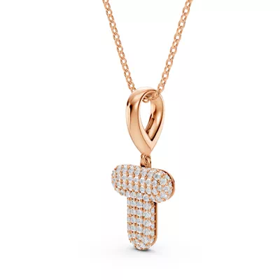 Bubble Pavé Lab Diamond Initial Necklace - T