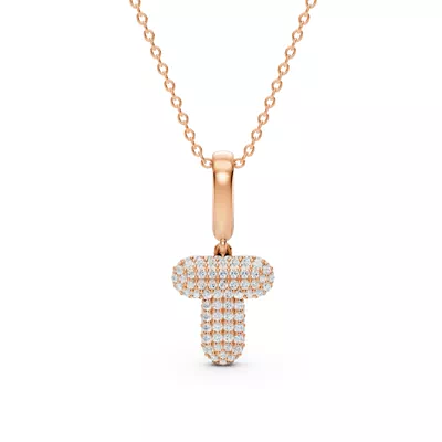 Bubble Pavé Diamond Initial Necklace - T