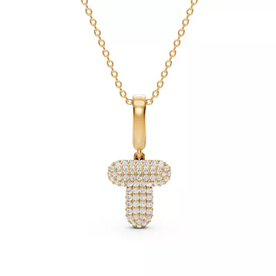Bubble Pavé Lab Diamond Initial Necklace - T