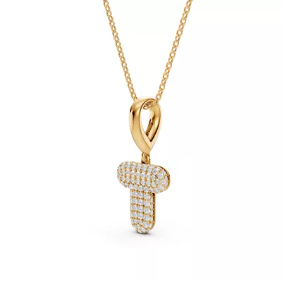 Bubble Pavé Diamond Initial Necklace - T