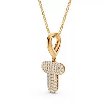 Bubble Pavé Diamond Initial Necklace - T