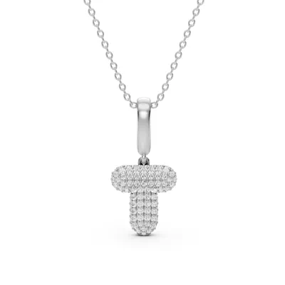 Bubble Pavé Lab Diamond Initial Silver Necklace - T