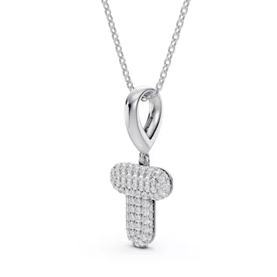 Bubble Pavé Lab Diamond Initial Silver Necklace - T