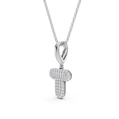 Bubble Pavé Diamond Initial Silver Necklace - T