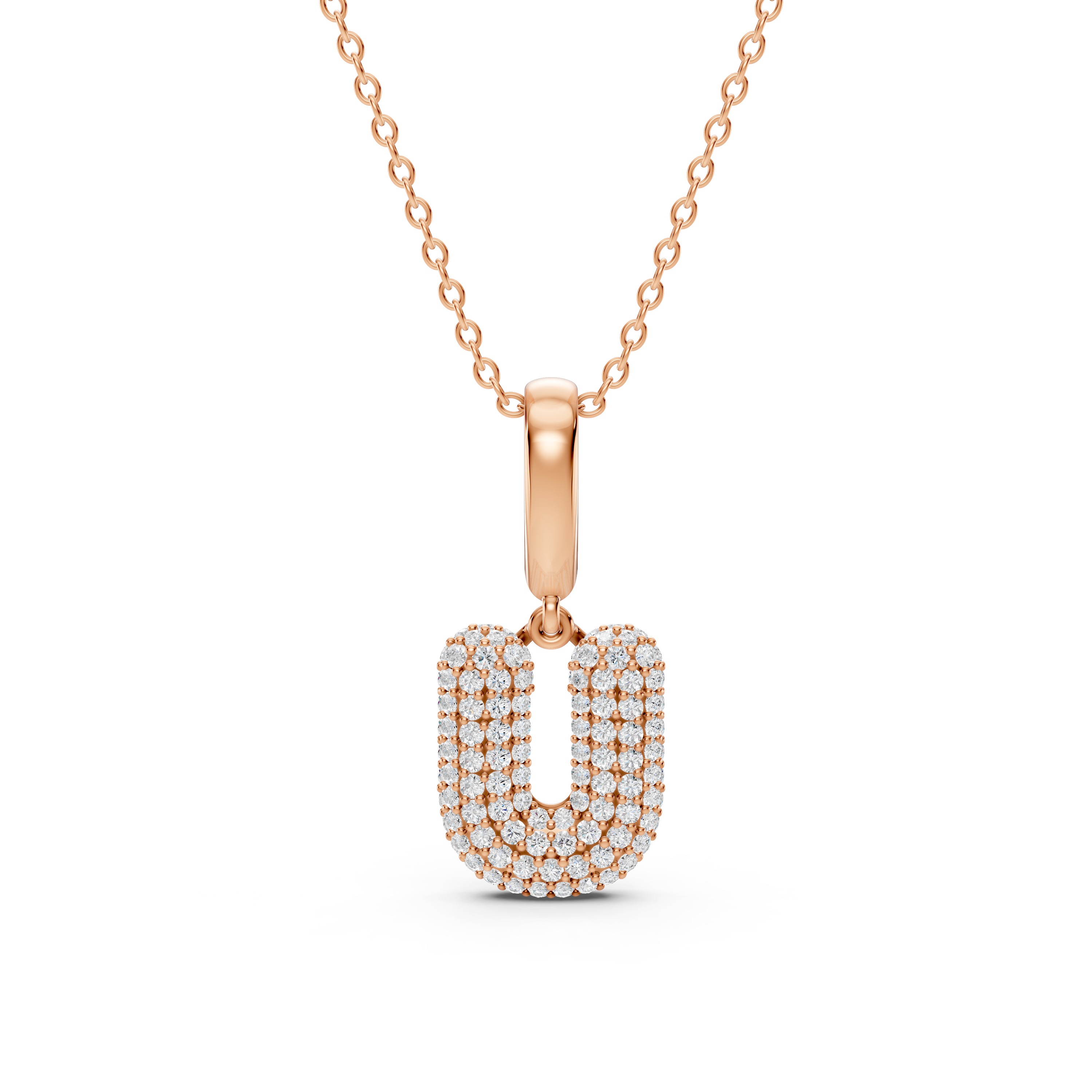 Bubble Pavé Lab Diamond Initial Necklace - U