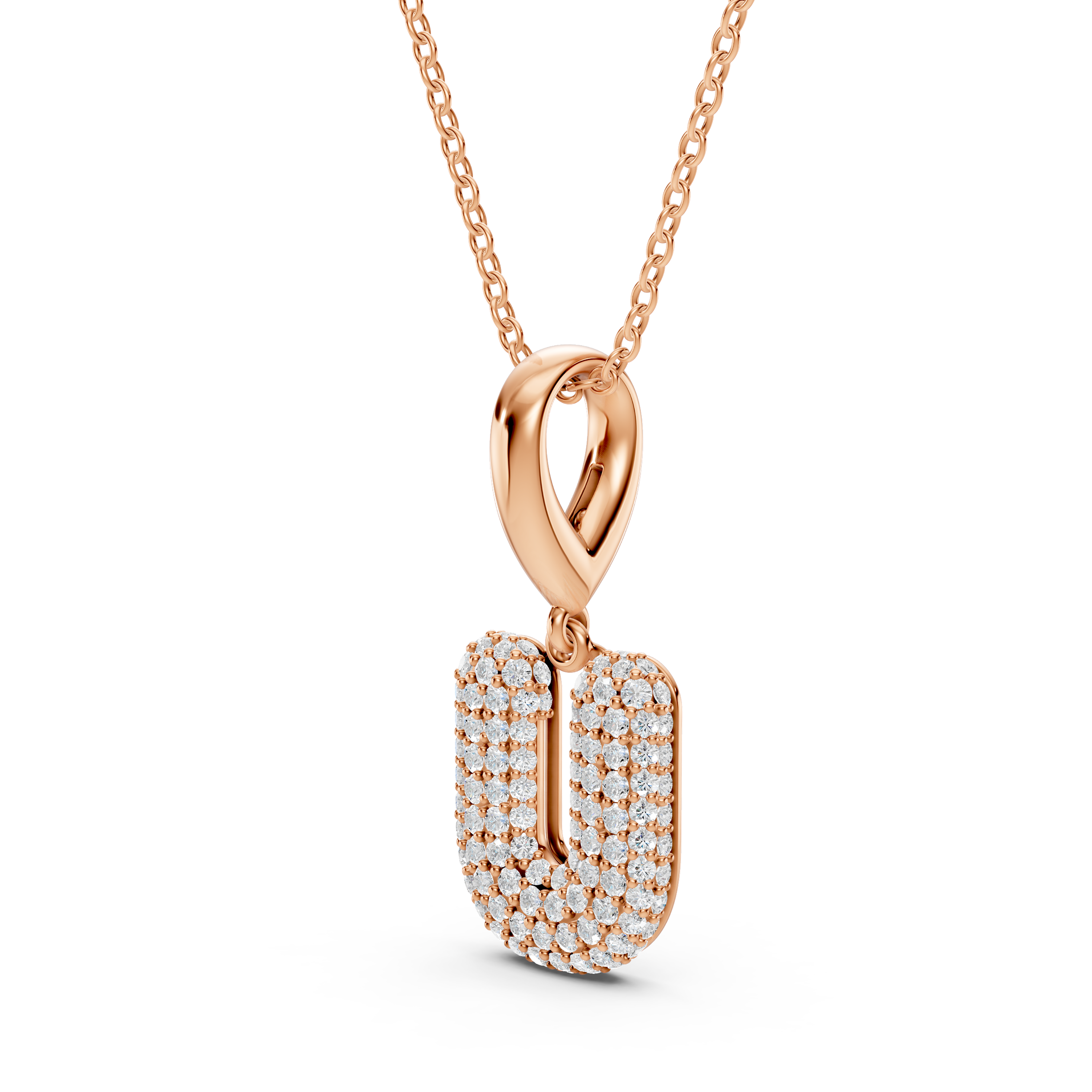 Bubble Pavé Lab Diamond Initial Necklace - U