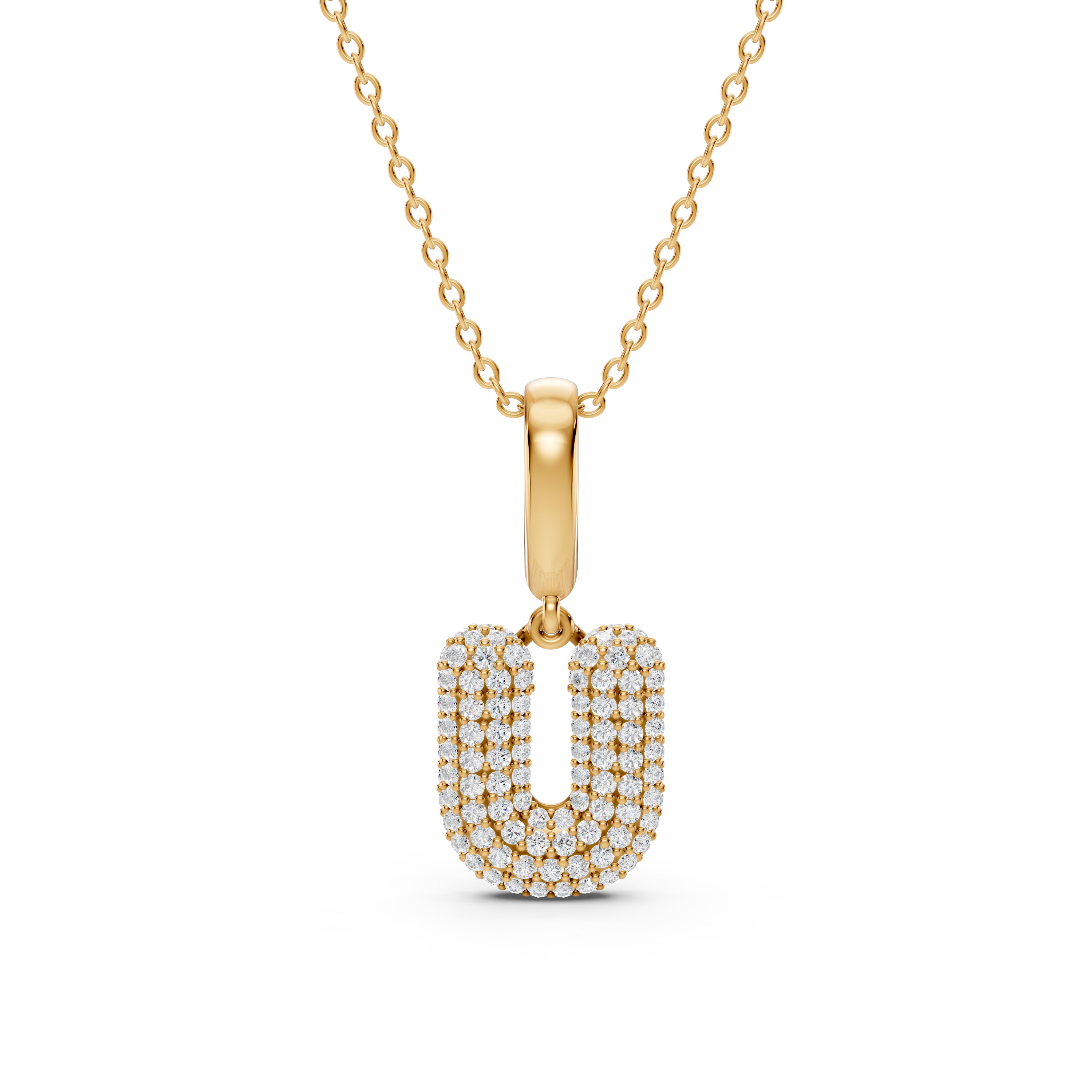 Bubble Pavé Lab Diamond Initial Necklace - U