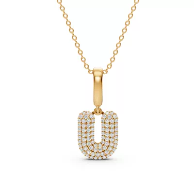 Bubble Pavé Diamond Initial Necklace - U