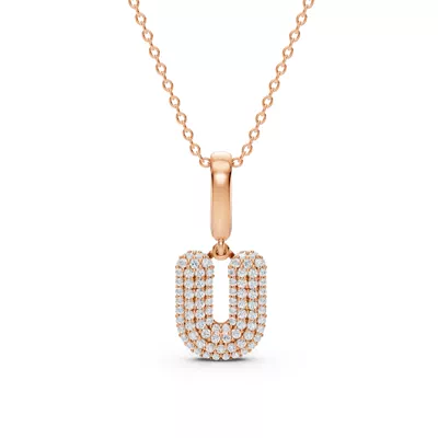 Bubble Pavé Diamond Initial Necklace - U