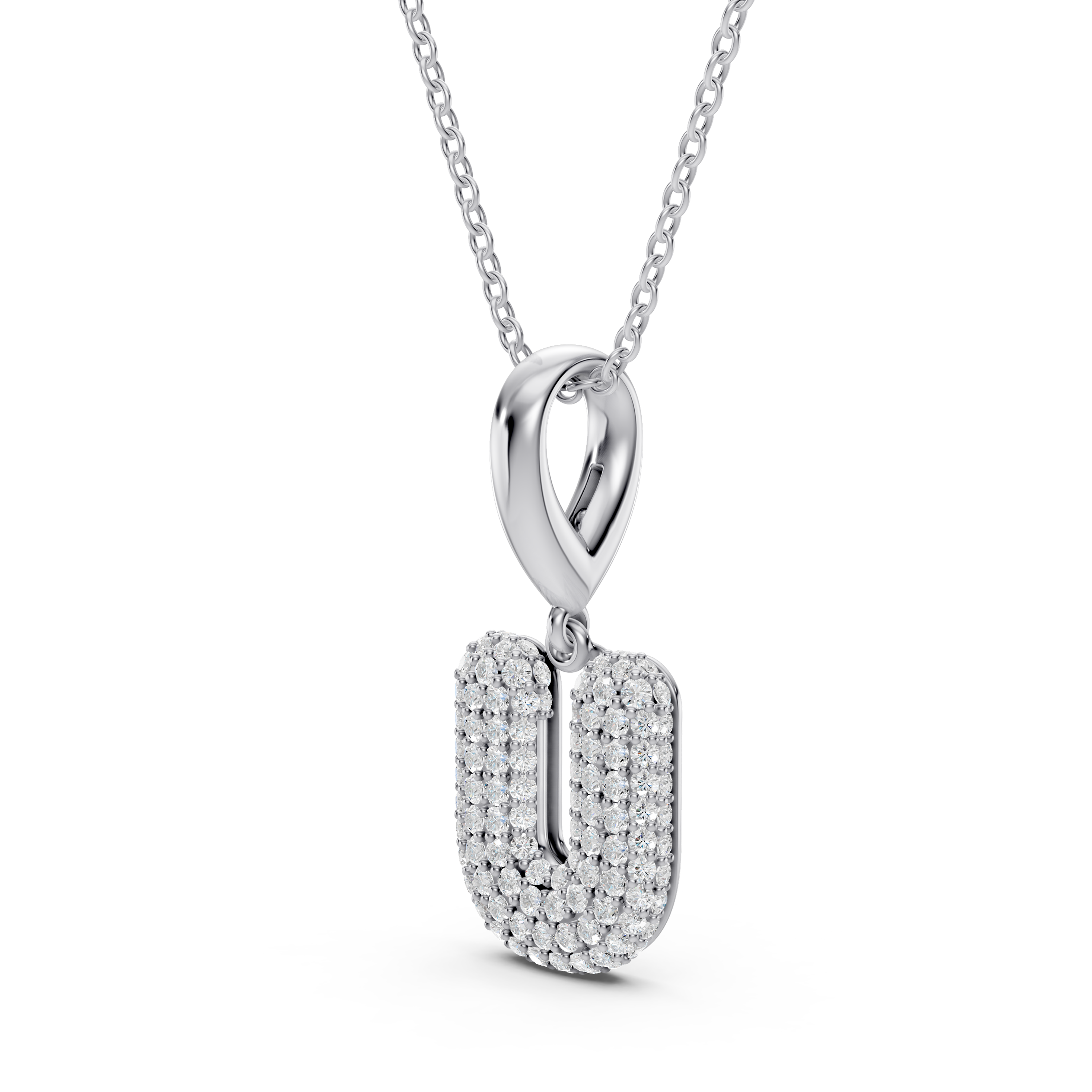Bubble Pavé Diamond Initial Silver Necklace - U