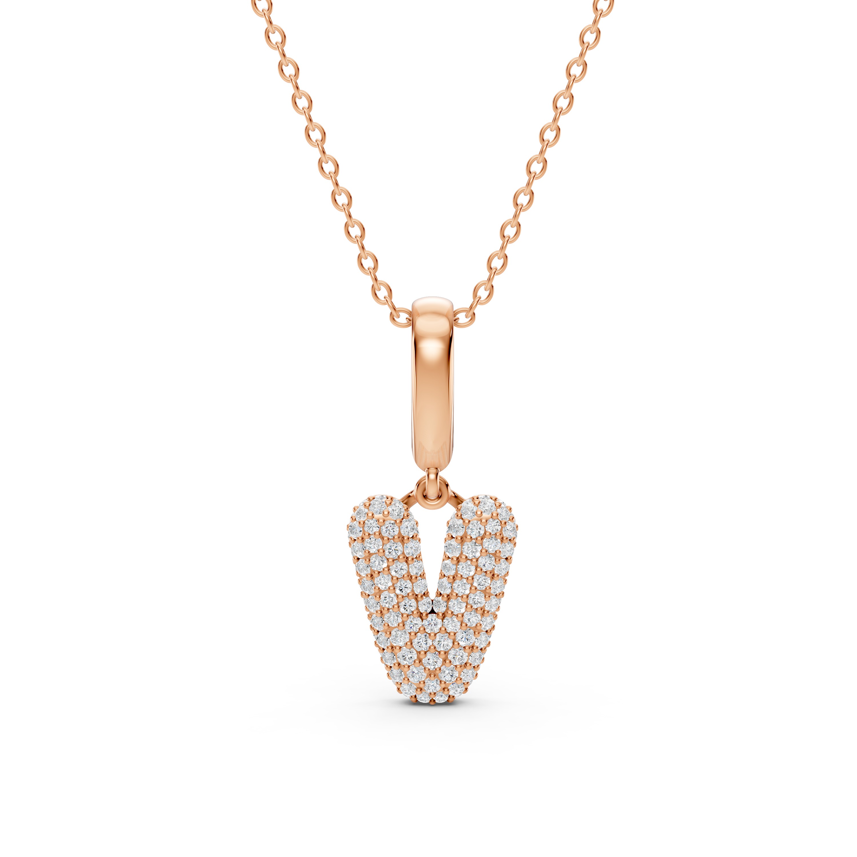 Bubble Pavé Lab Diamond Initial Necklace - V
