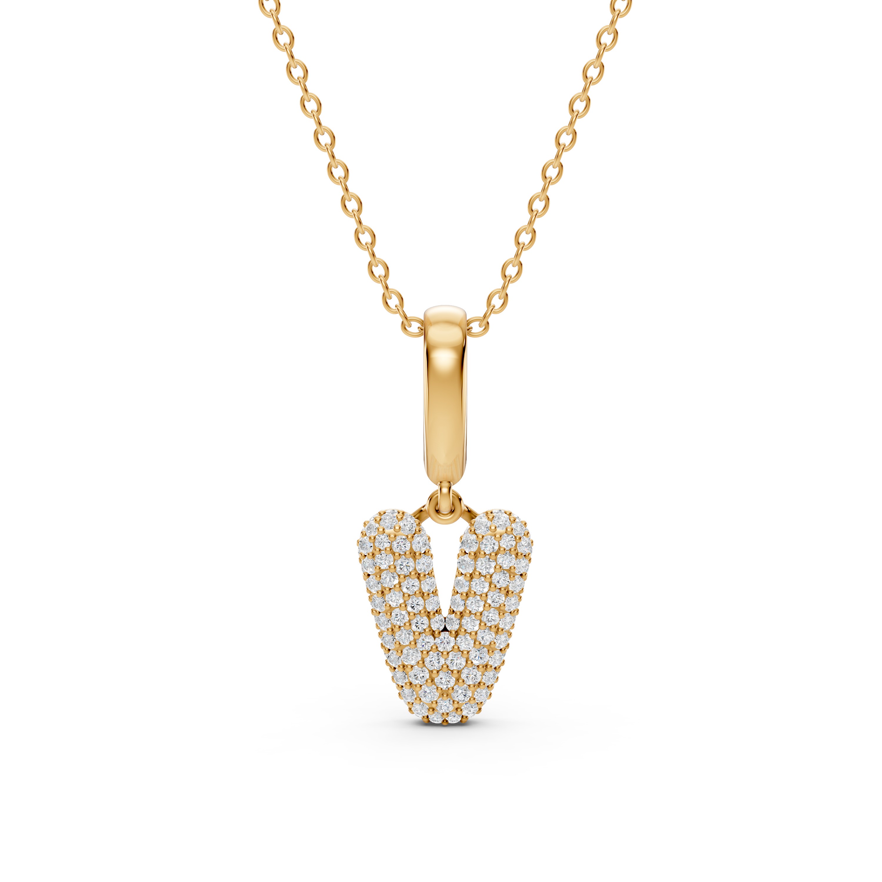 Bubble Pavé Diamond Initial Necklace - V