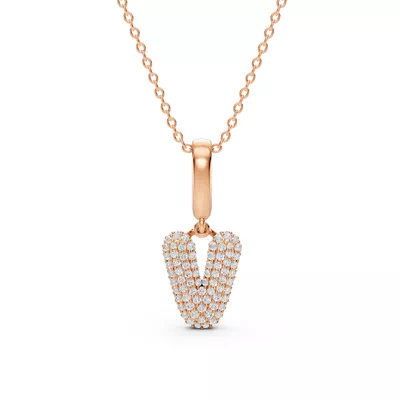 Bubble Pavé Lab Diamond Initial Necklace - V
