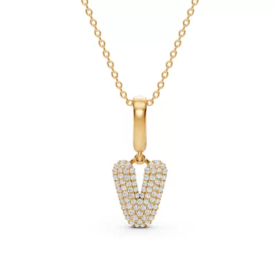 Bubble Pavé Diamond Initial Necklace - V
