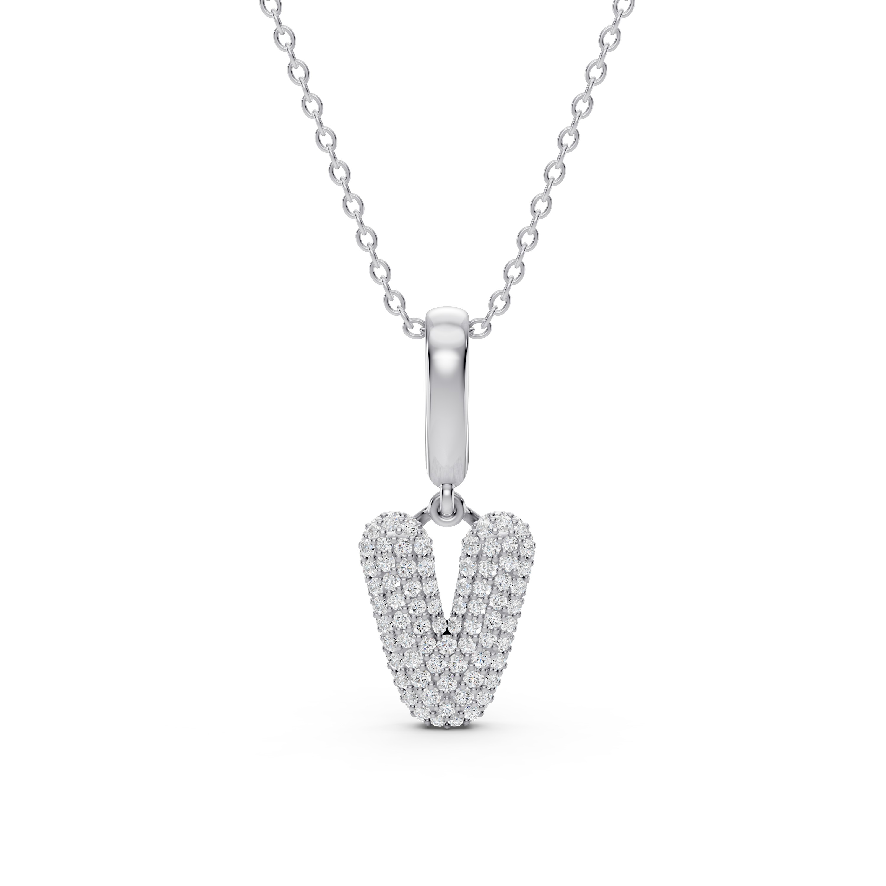 Bubble Pavé Lab Diamond Initial Silver Necklace - V