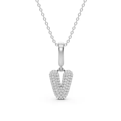 Bubble Pavé Diamond Initial Silver Necklace - V